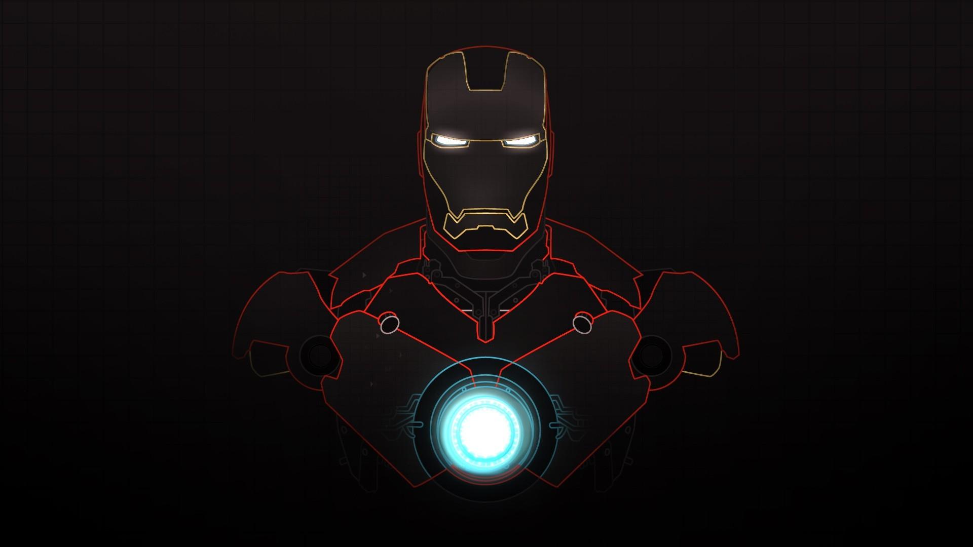 Iron Man, Dark background, Superhero, Grid, Glowing