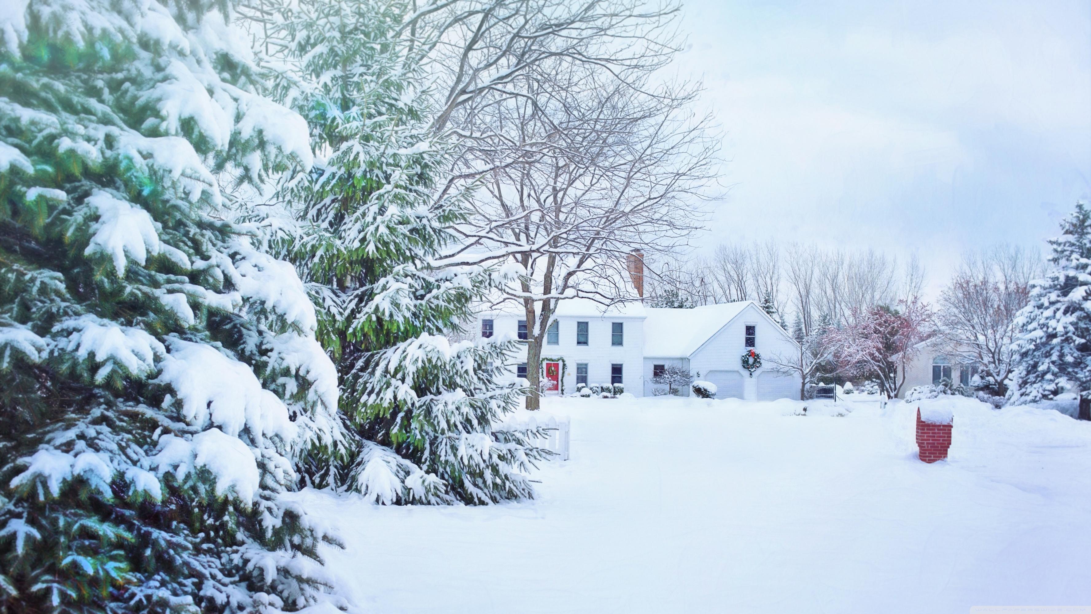 House, Snow, Winter Holiday UHD Desktop Wallpaper for 4K