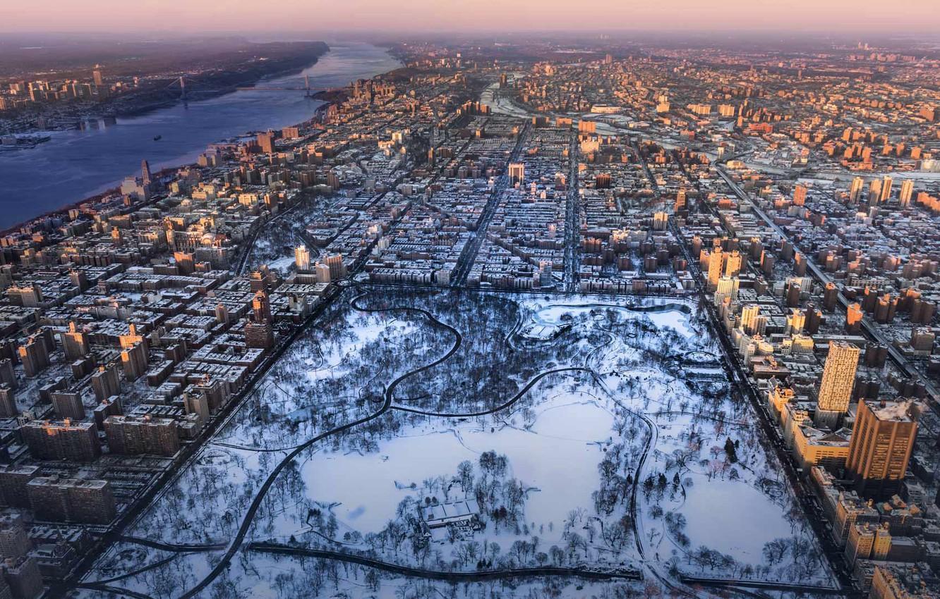 Wallpaper winter, New York, panorama, USA, Central Park