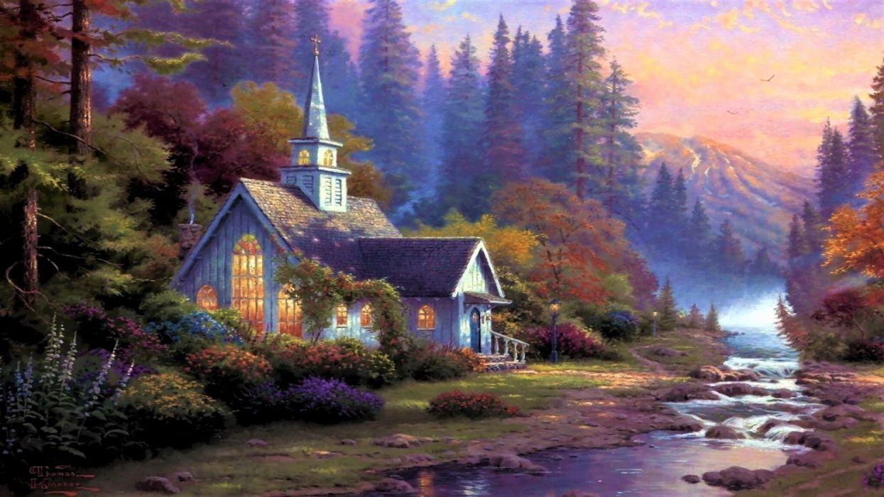 Artistic Church Colorful Forest .wallpaperup.com