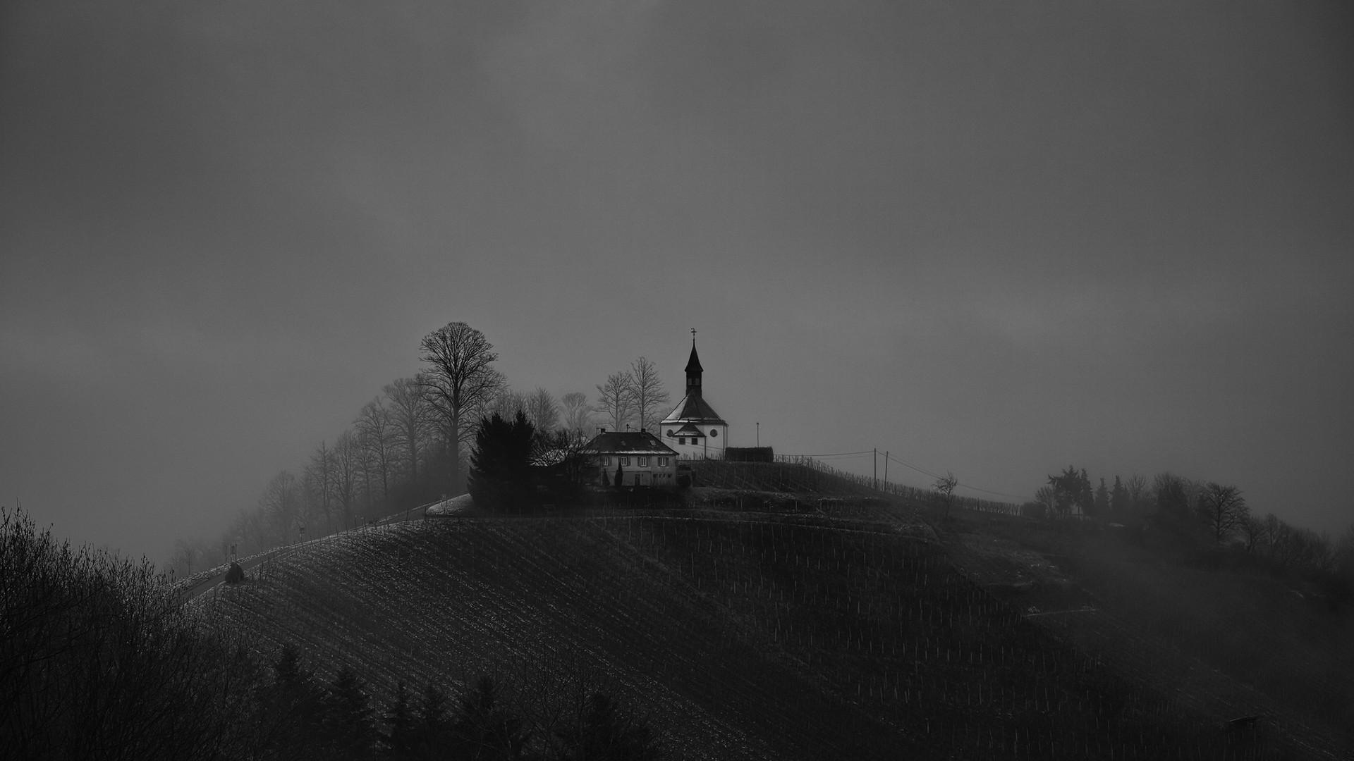 nature, Landscape, Trees, Forest, Hill, House, Church