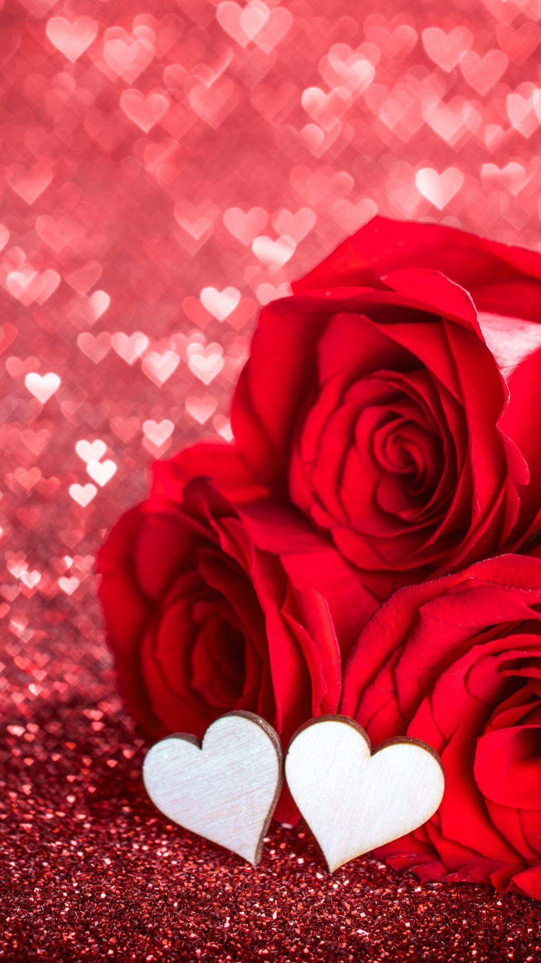 Holiday Valentine's Day Bokeh Flower Heart Shaped Love Red Flower