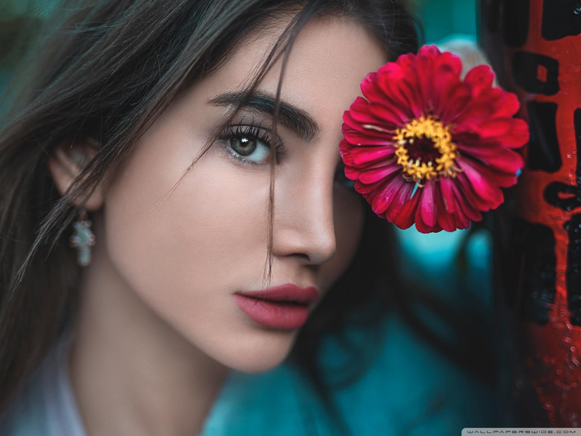 Beautiful Girl Flower Aesthetic UHD Desktop Wallpaper for 4K