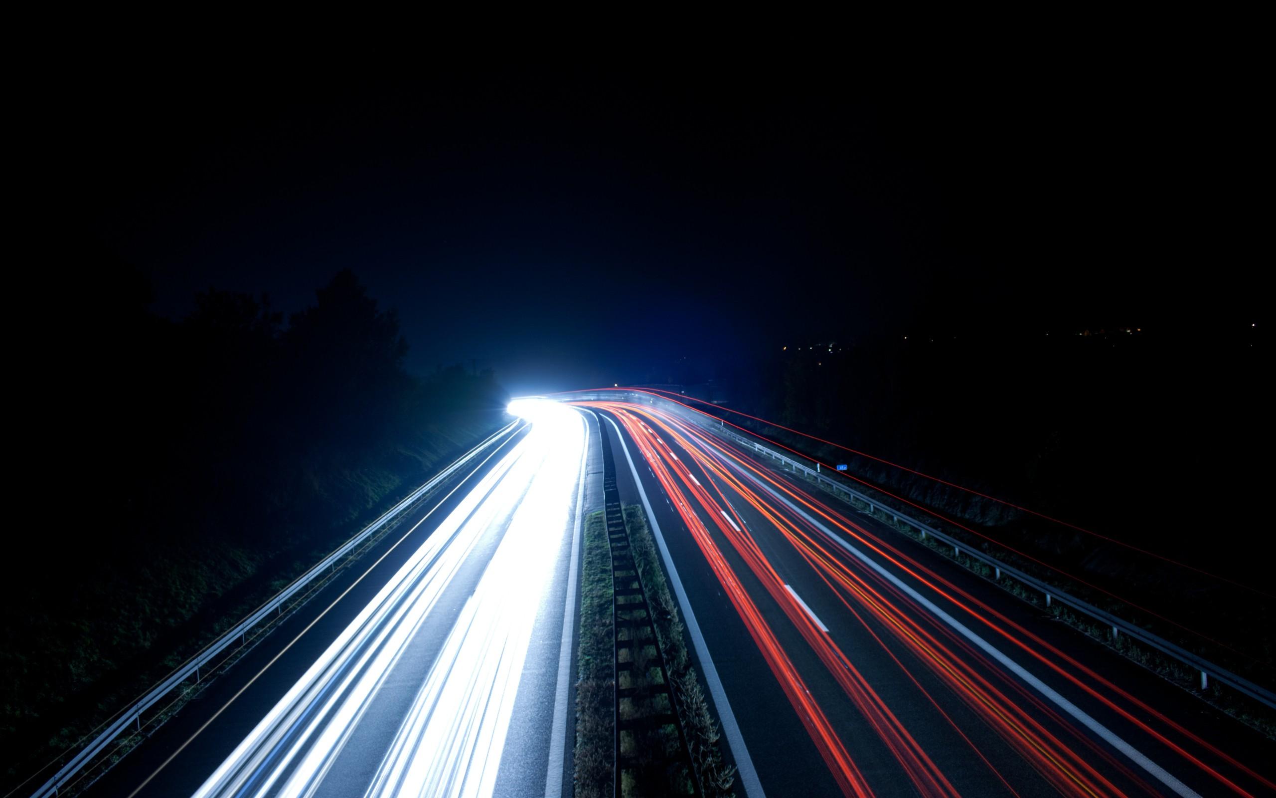 Night lights traffic highways roads long exposure wallpaper