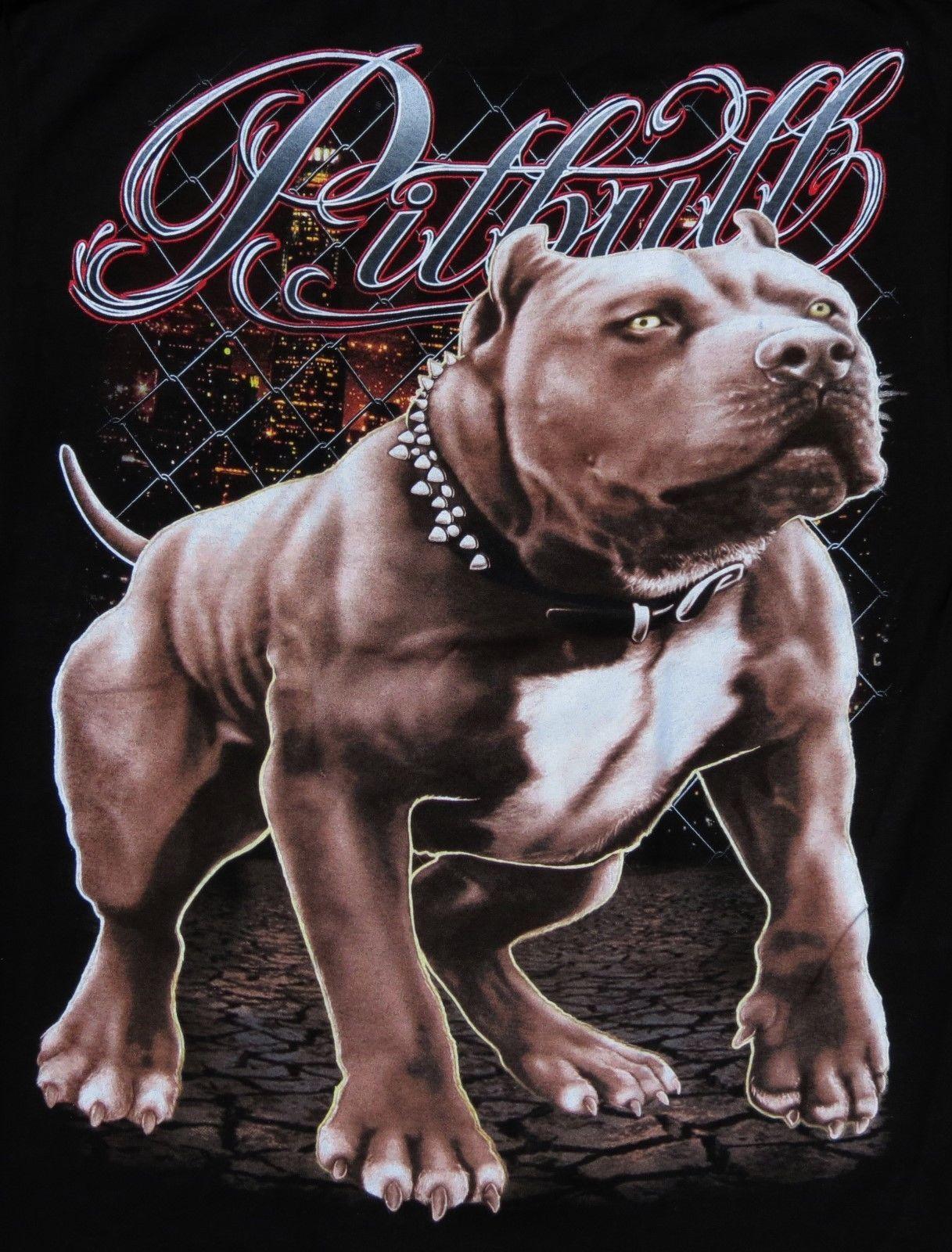 Urban Pitbull Dog With City Background Black Short Sleeve T