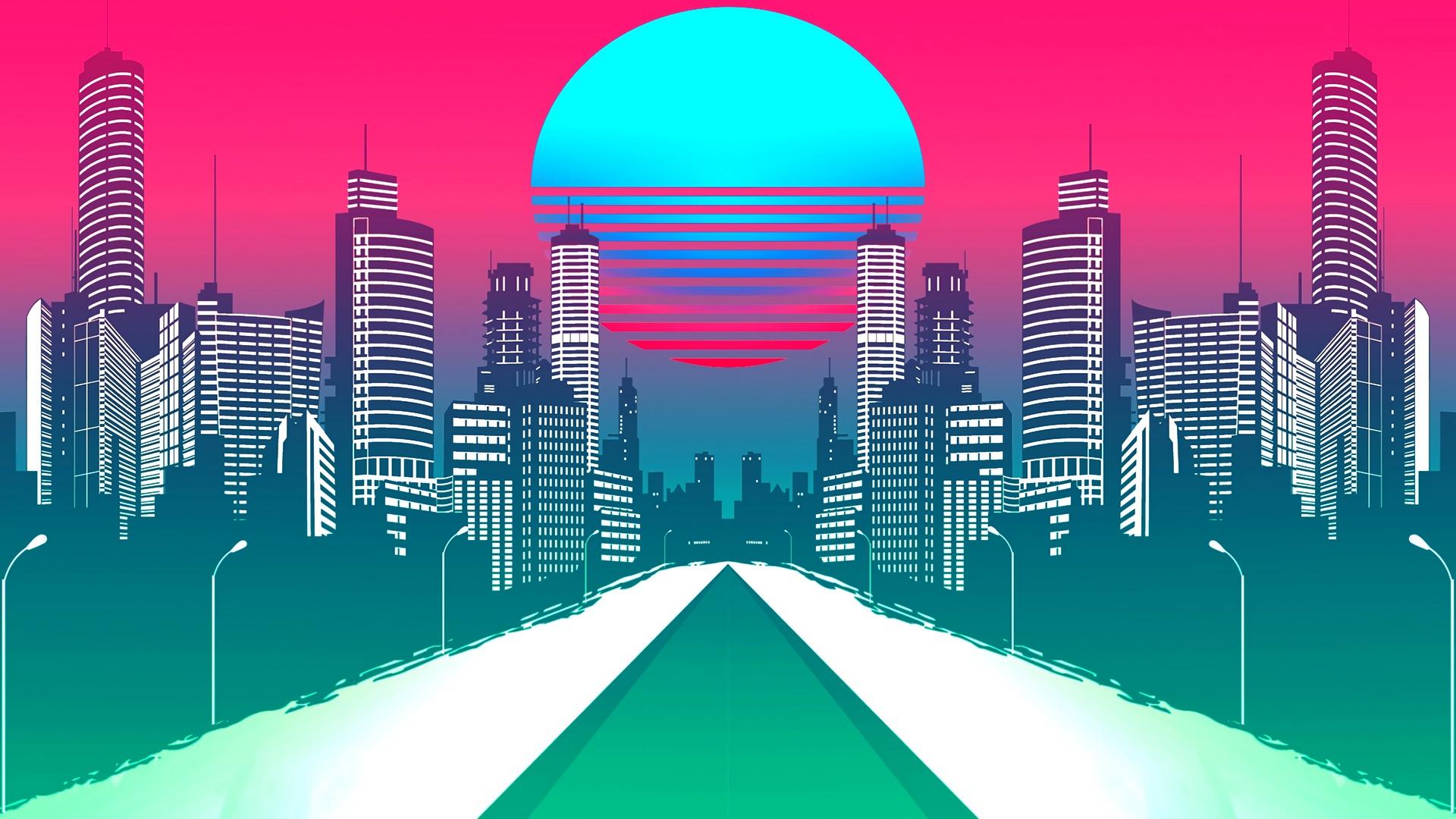 Download wallpaper 1920x1080 city, art, retrowave, synthwave