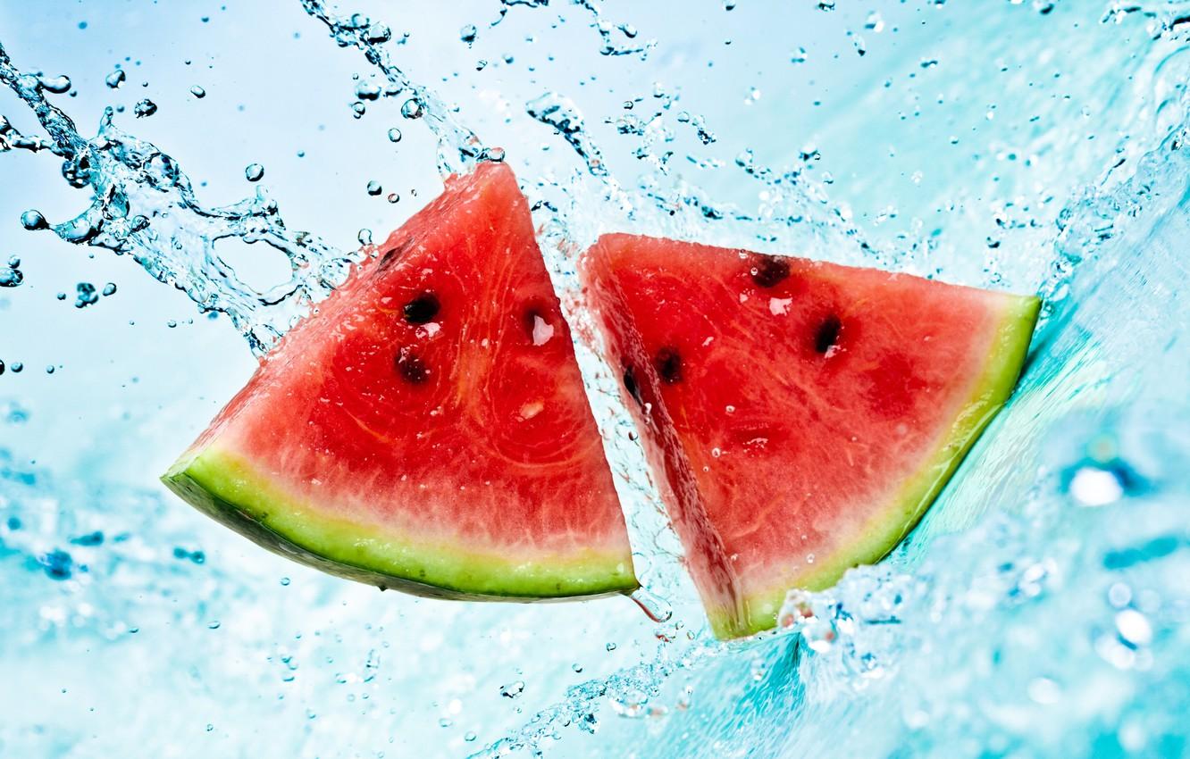 Wallpaper summer, water, squirt, watermelon, slices