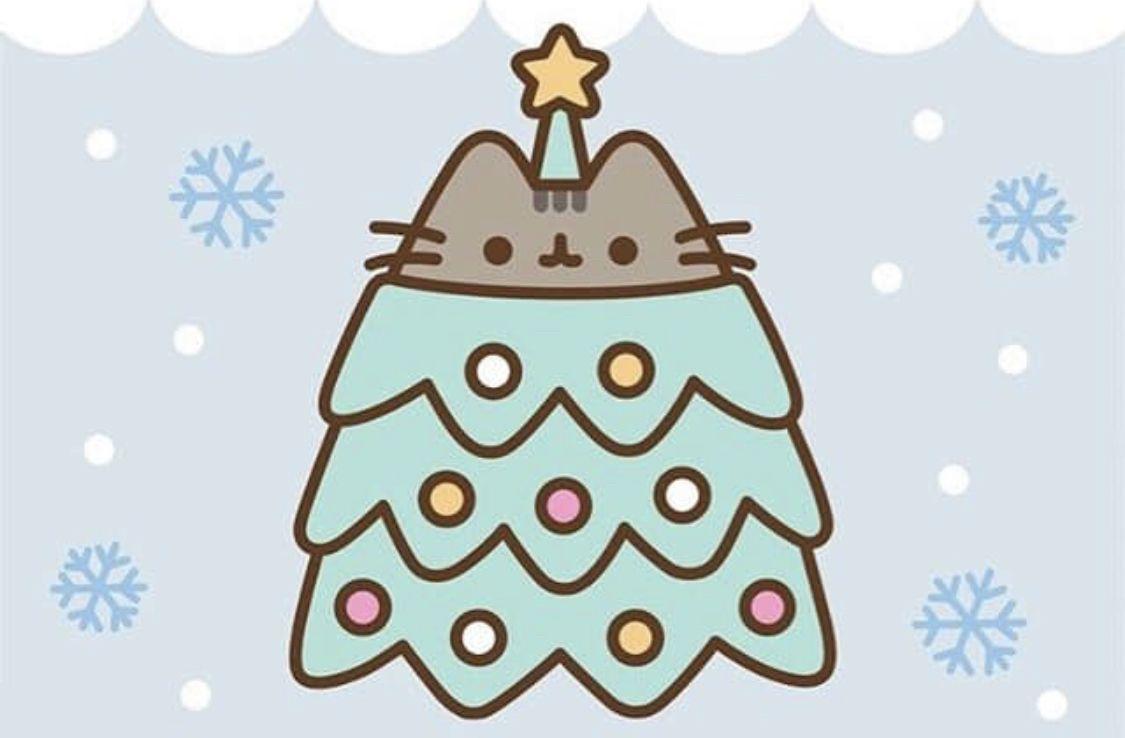 Wallpaper Pusheen Christmas Day Green Pink Line Background  Download  Free Image