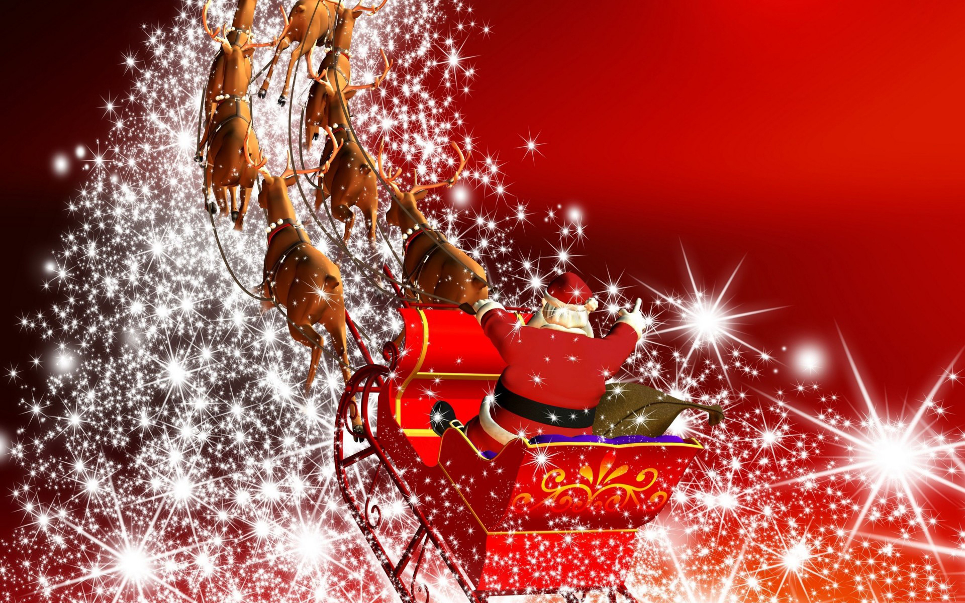 Santa Claus in harness racing away on Christmas wallpaper