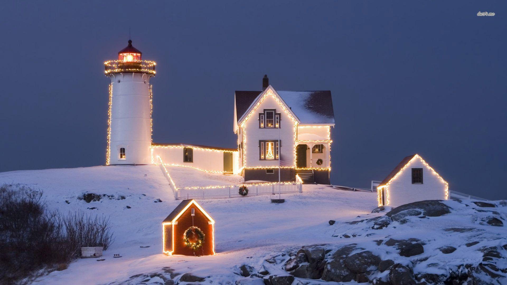 Christmas Lighthouses Desktop Wallpaper at