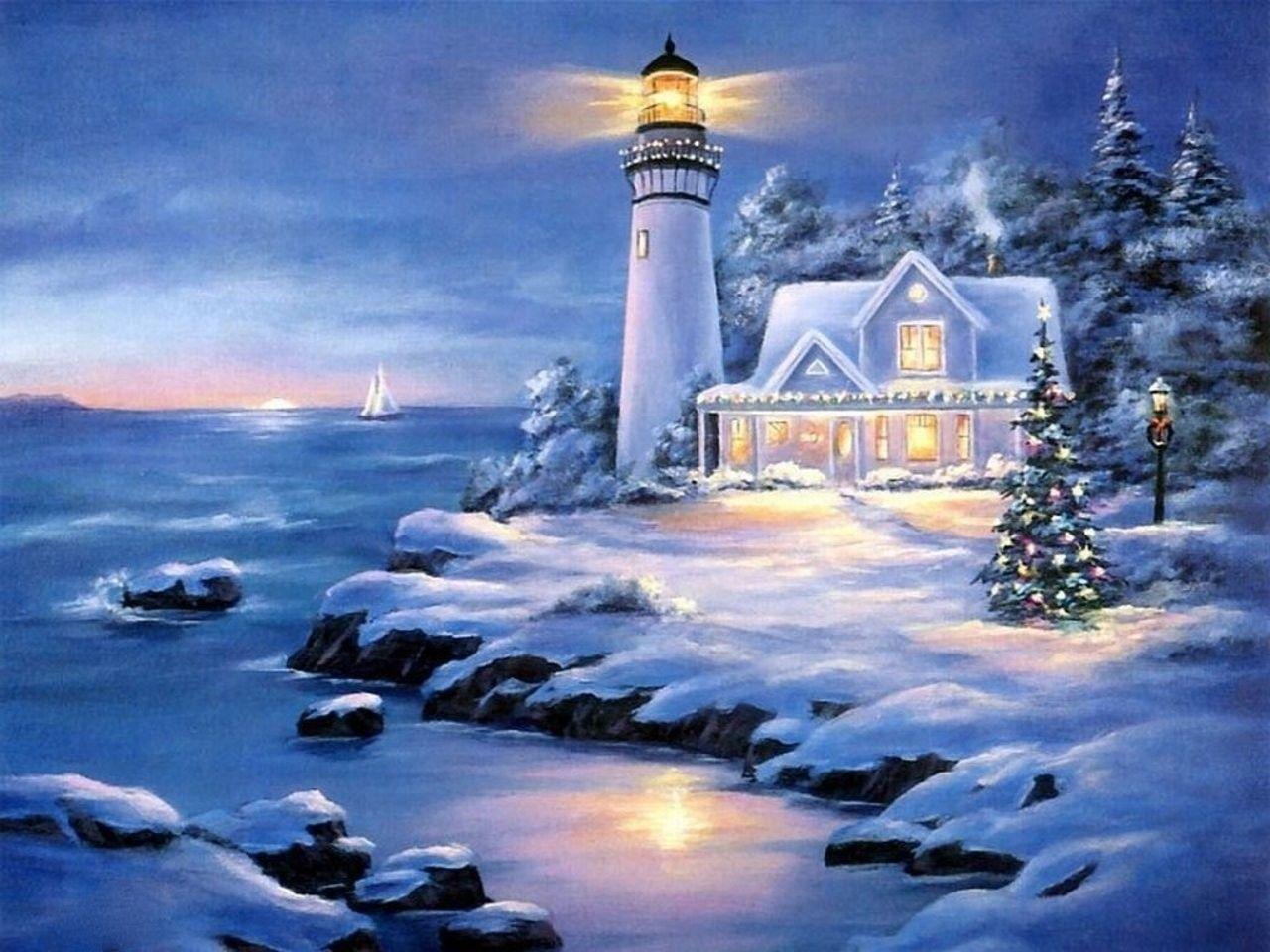 Christmas Lighthouse Wallpaper