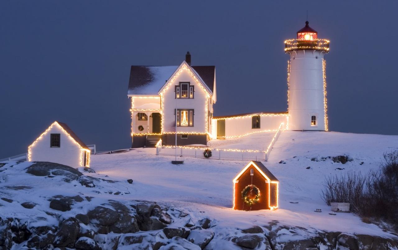 Christmas Lighthouse wallpaper. Christmas Lighthouse stock