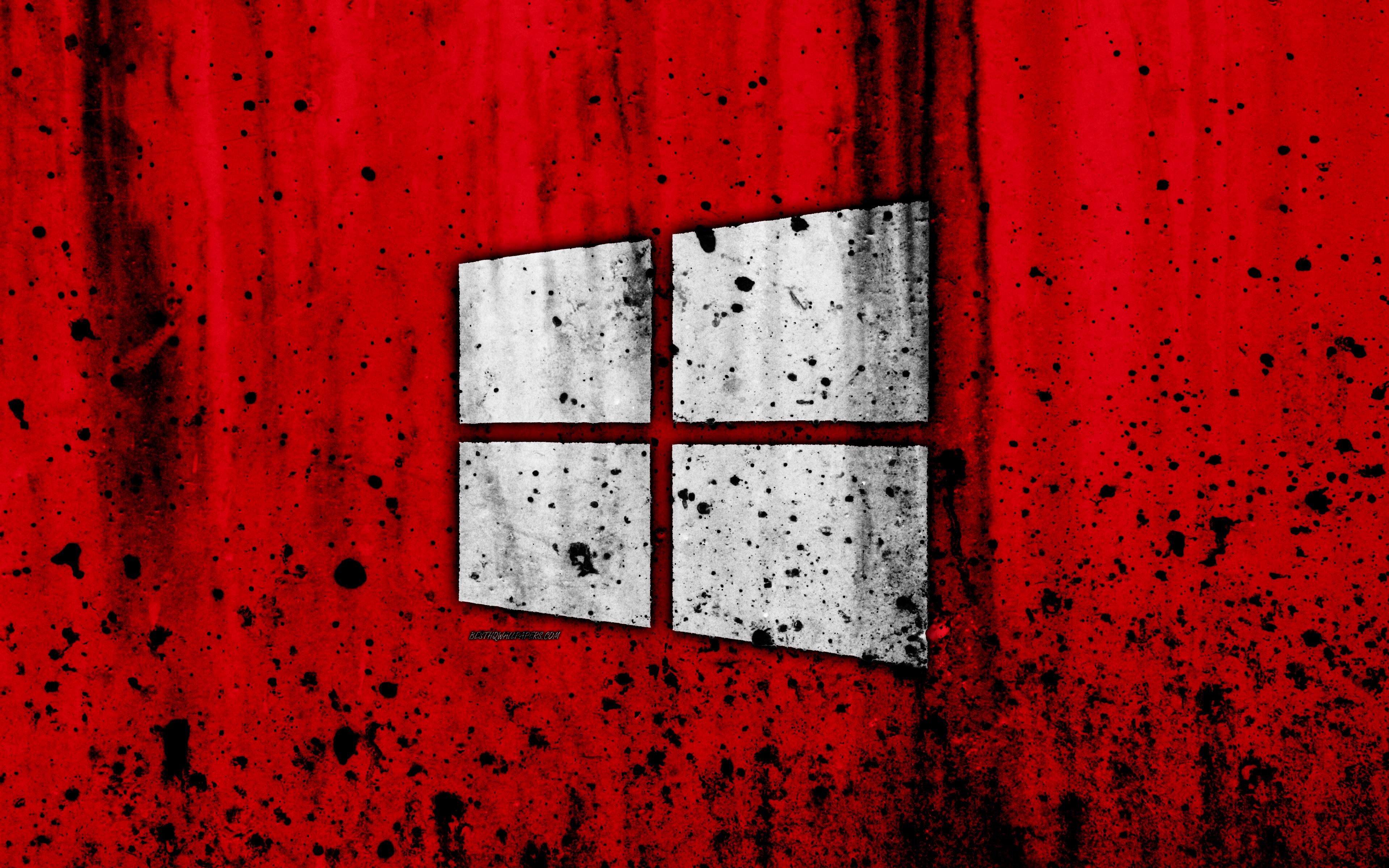Windows 4k, Creative, Grunge, Red Background, Logo, , HD