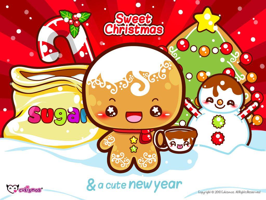 Kawaii christmas gingerbread man. Cute christmas wallpaper