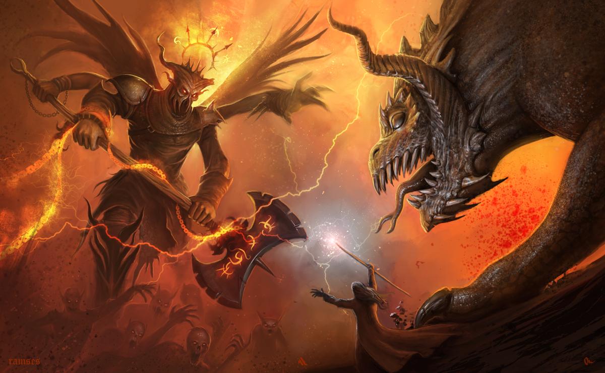 Dreamy Fantasy Dragon Battle Artwork Wallpaper. Wallpaper