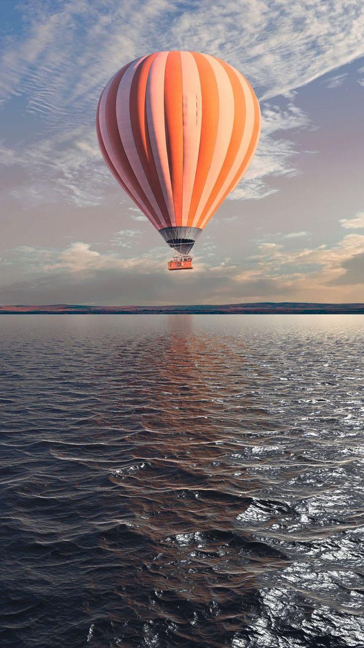 Hot Air Balloon Water River Sunset 4K Ultra HD Mobile Wallpaper