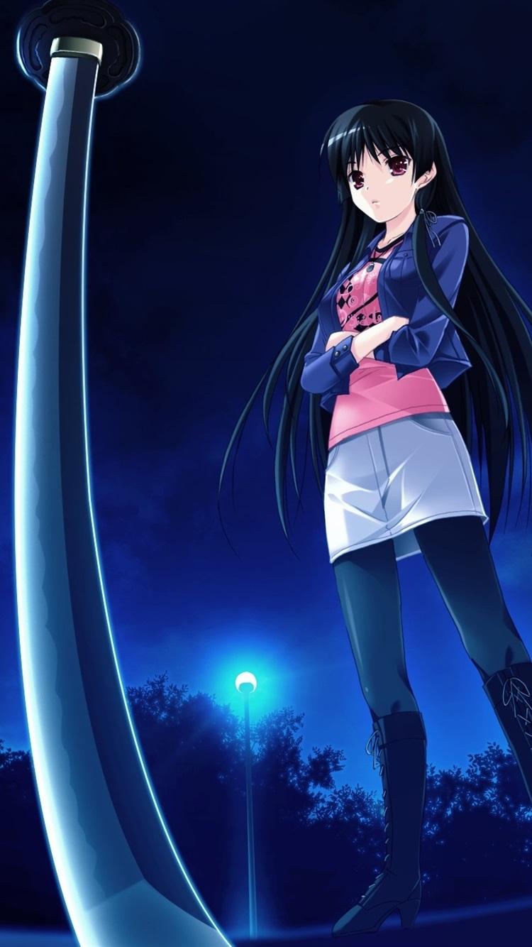 Long Hair Anime Girl, Night, Lights, Sword 750x1334 IPhone 8 7 6