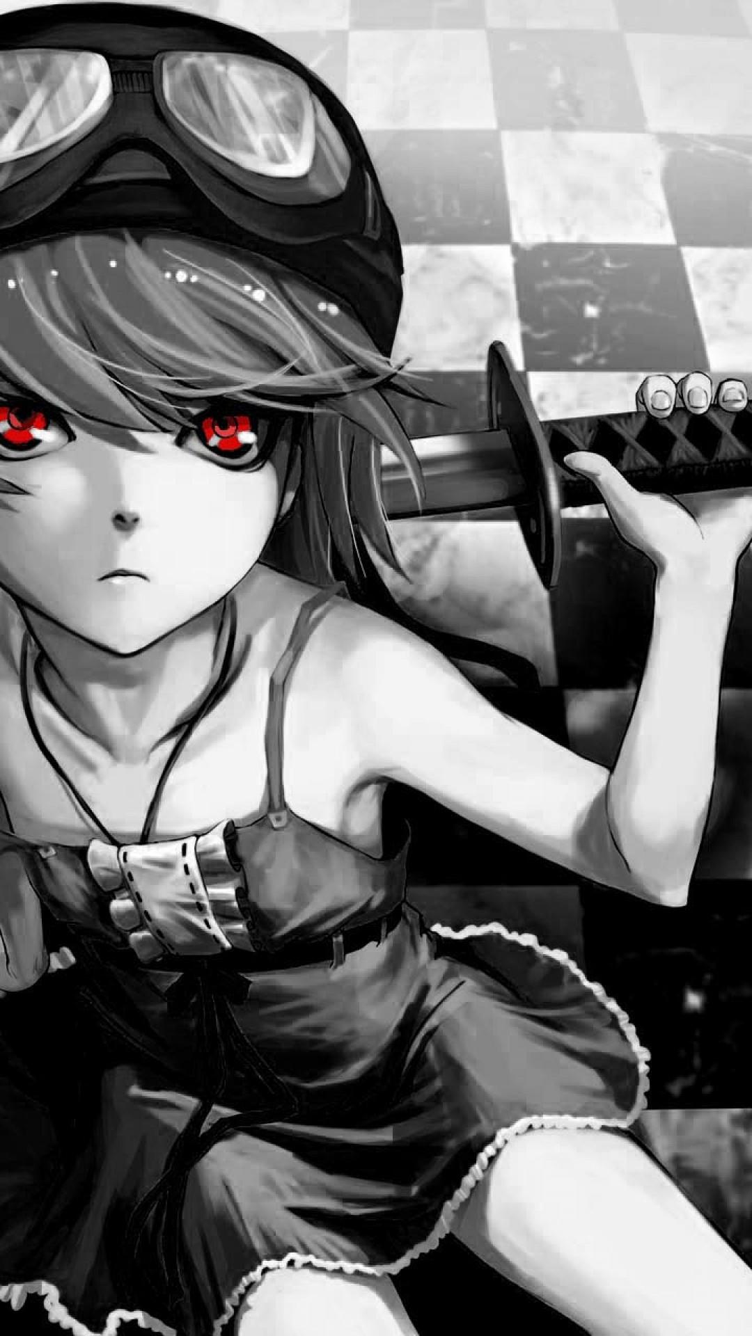 Black And White Anime Girl With Sword Wallpaper for Desktop and Mobiles iPhone 6 / 6S Plus