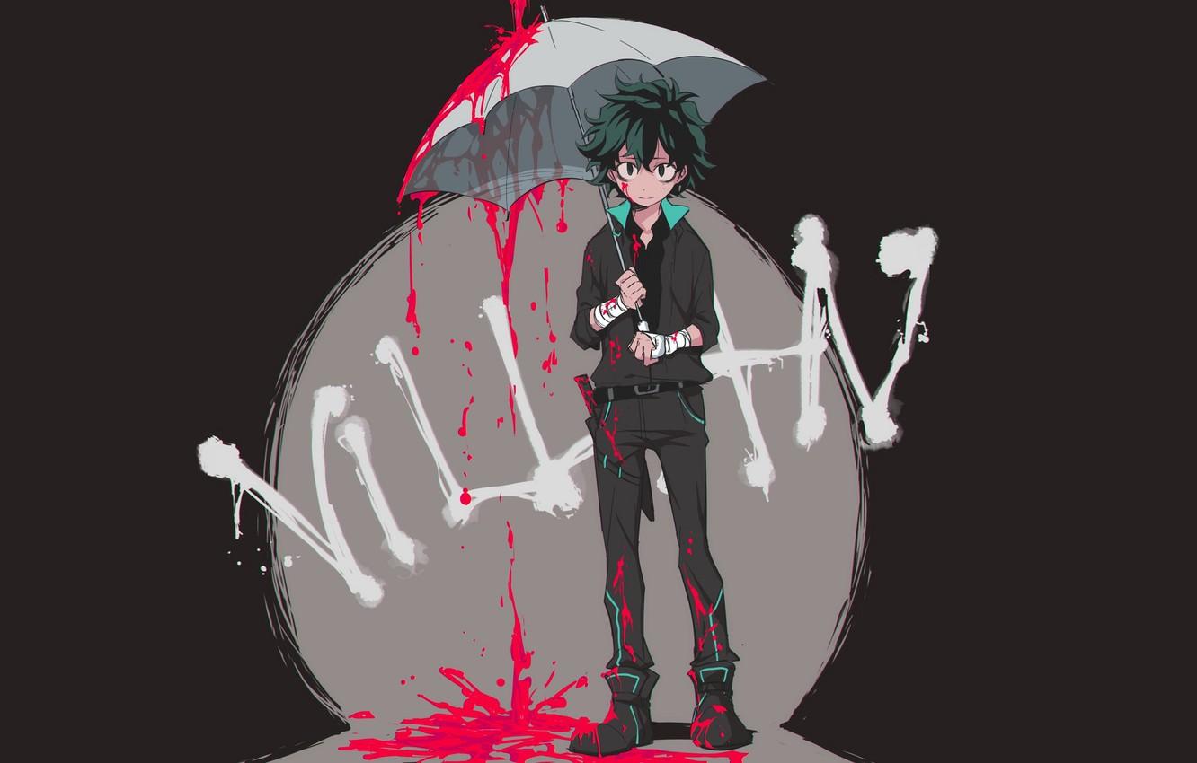 Wallpaper look, blood, umbrella, guy, Boku no Hero Academy, Midori