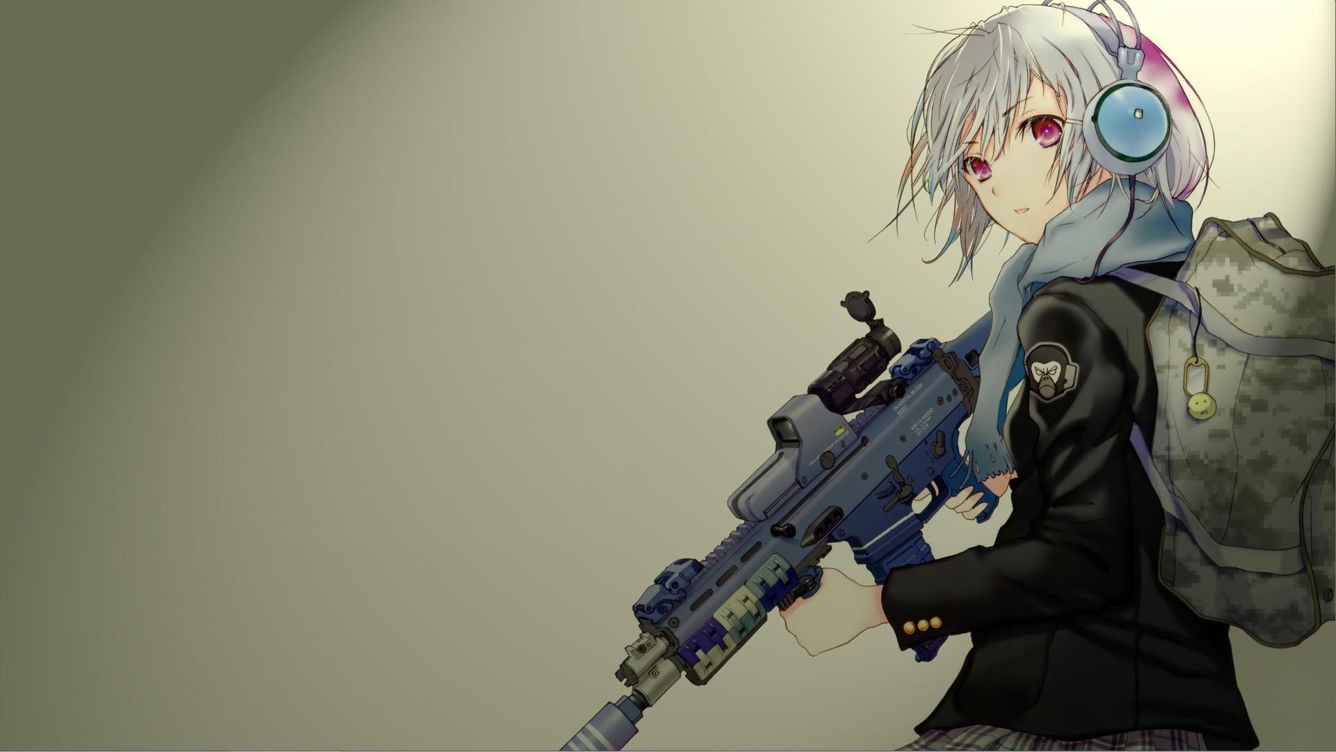 Anime character with brown haired holding rifle Anime Female Firearm Girls with  guns Manga Anime assault Rifle airsoft png  PNGEgg