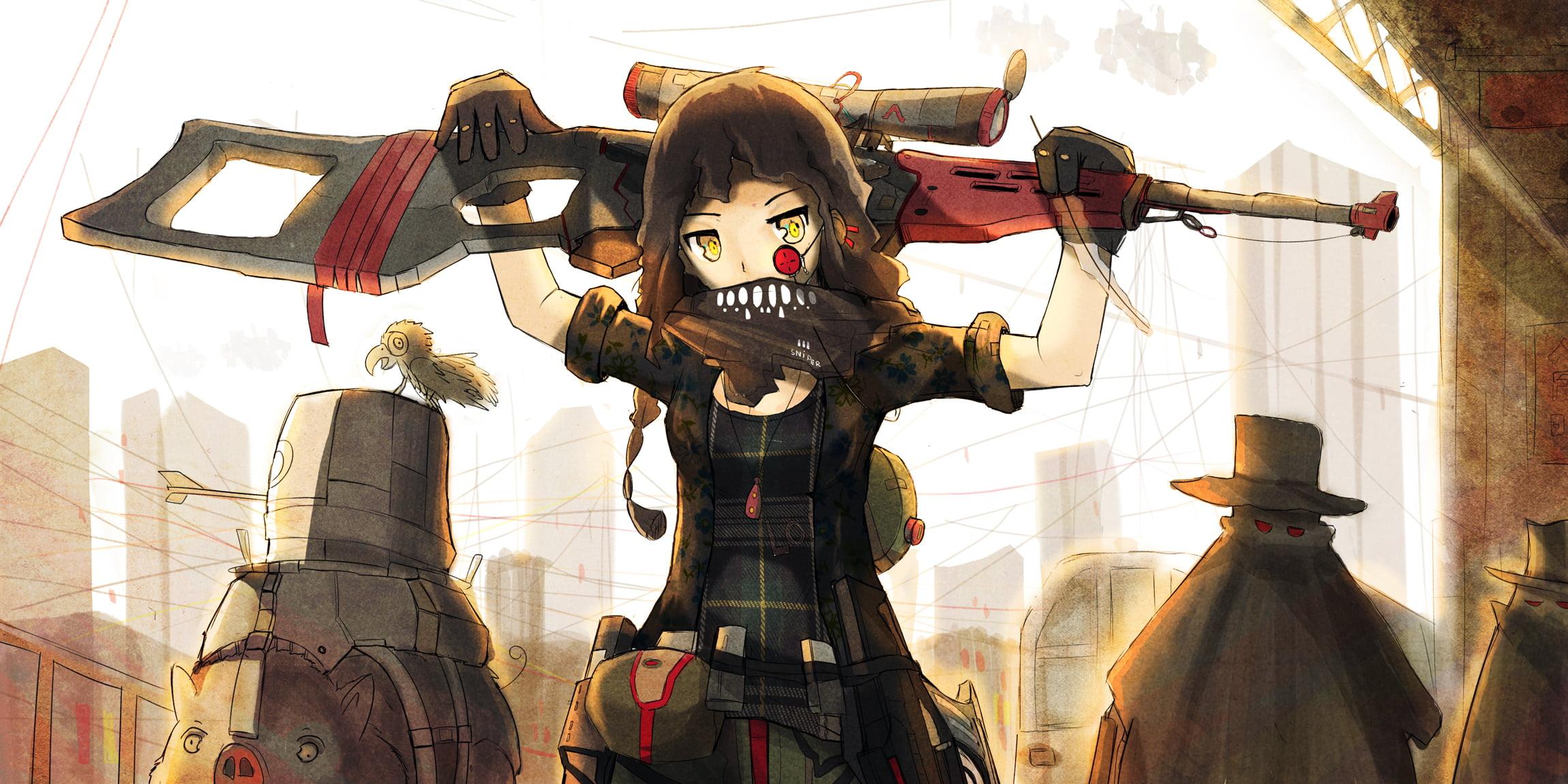 Anime girl holding sniper rifle digital wallpaper HD wallpaper