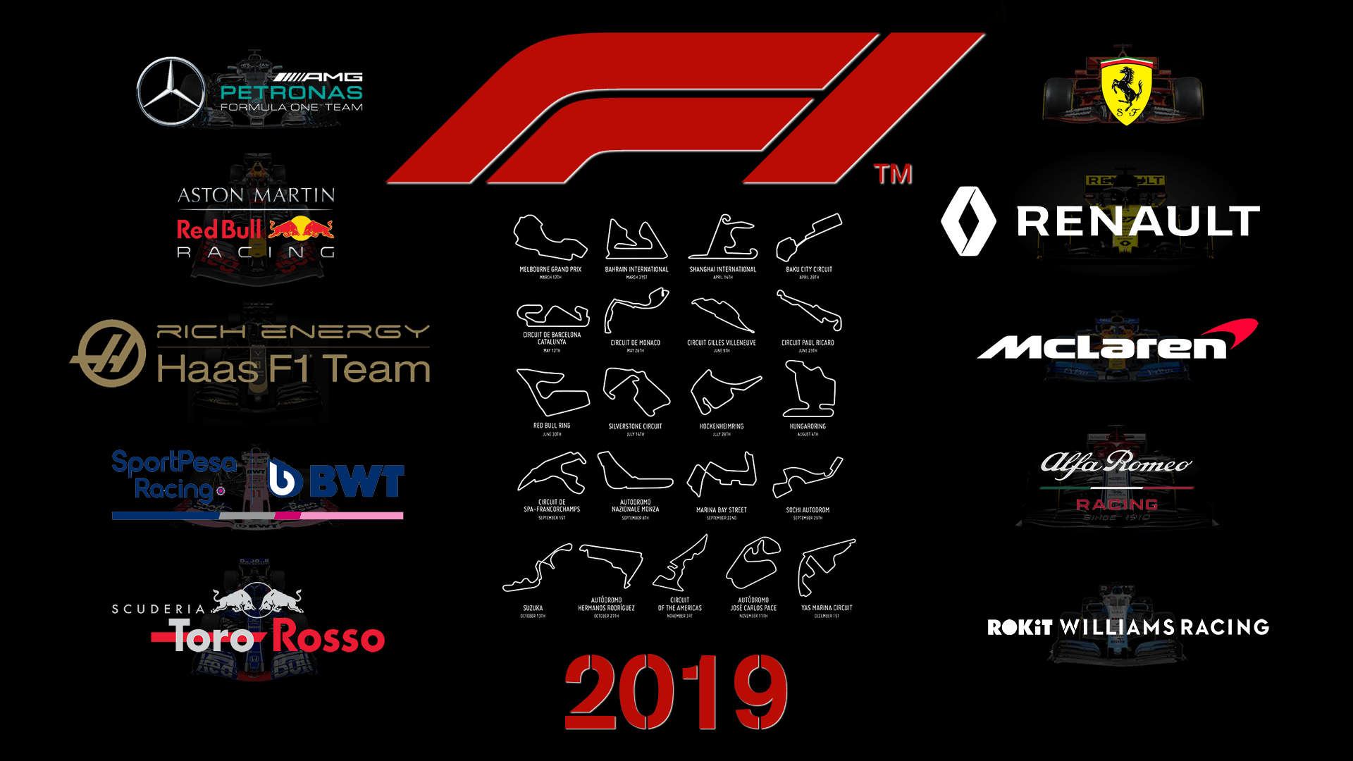 Created a small F1 2019 season wallpaper