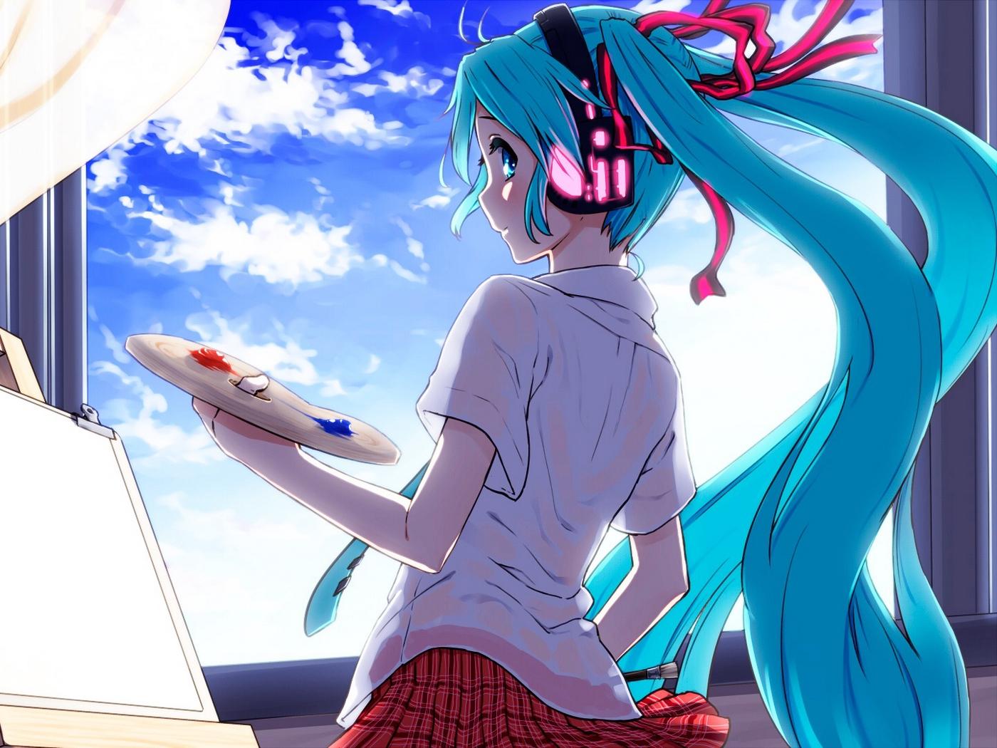 Download wallpaper 1400x1050 hatsune miku, vocaloid, girl