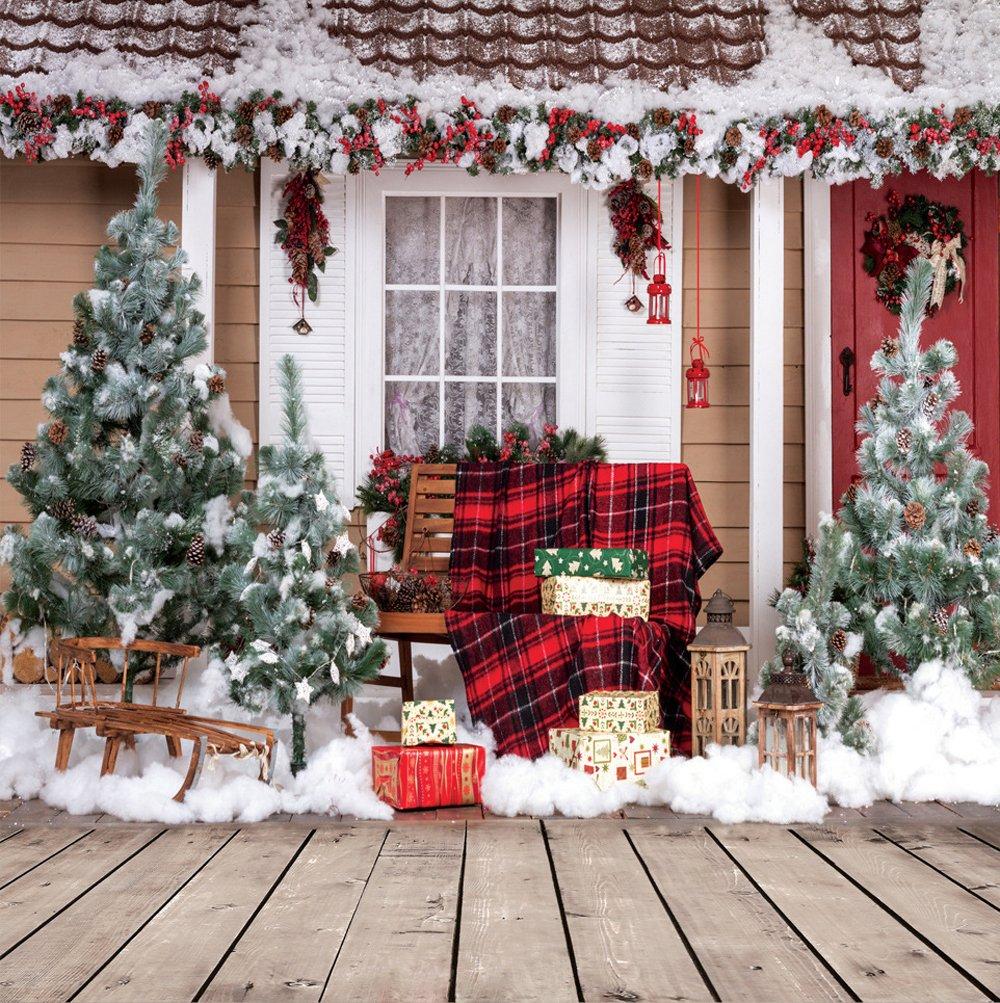 8x8ft Christmas Theme With Christmas Tree & Snowscape Wallpaper Photography Backdrop Vinyl Pictorial Cloth Photo Video Studio Props Customized