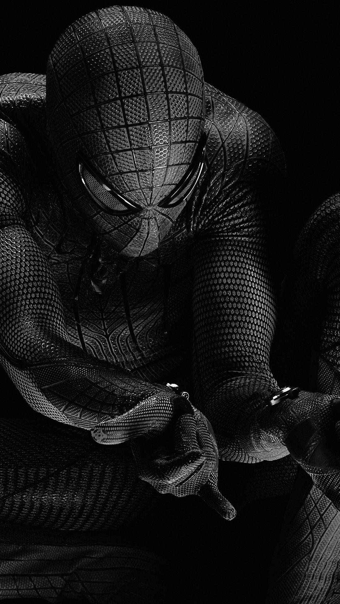 Spiderman Hero Dark Bw Art Illustration #iPhone #wallpaper