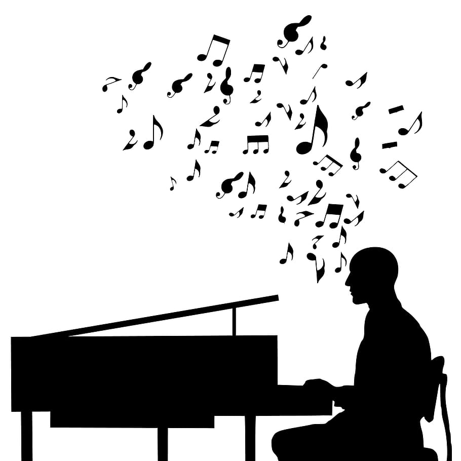 HD wallpaper: Illustration of musician at piano. Silhouette