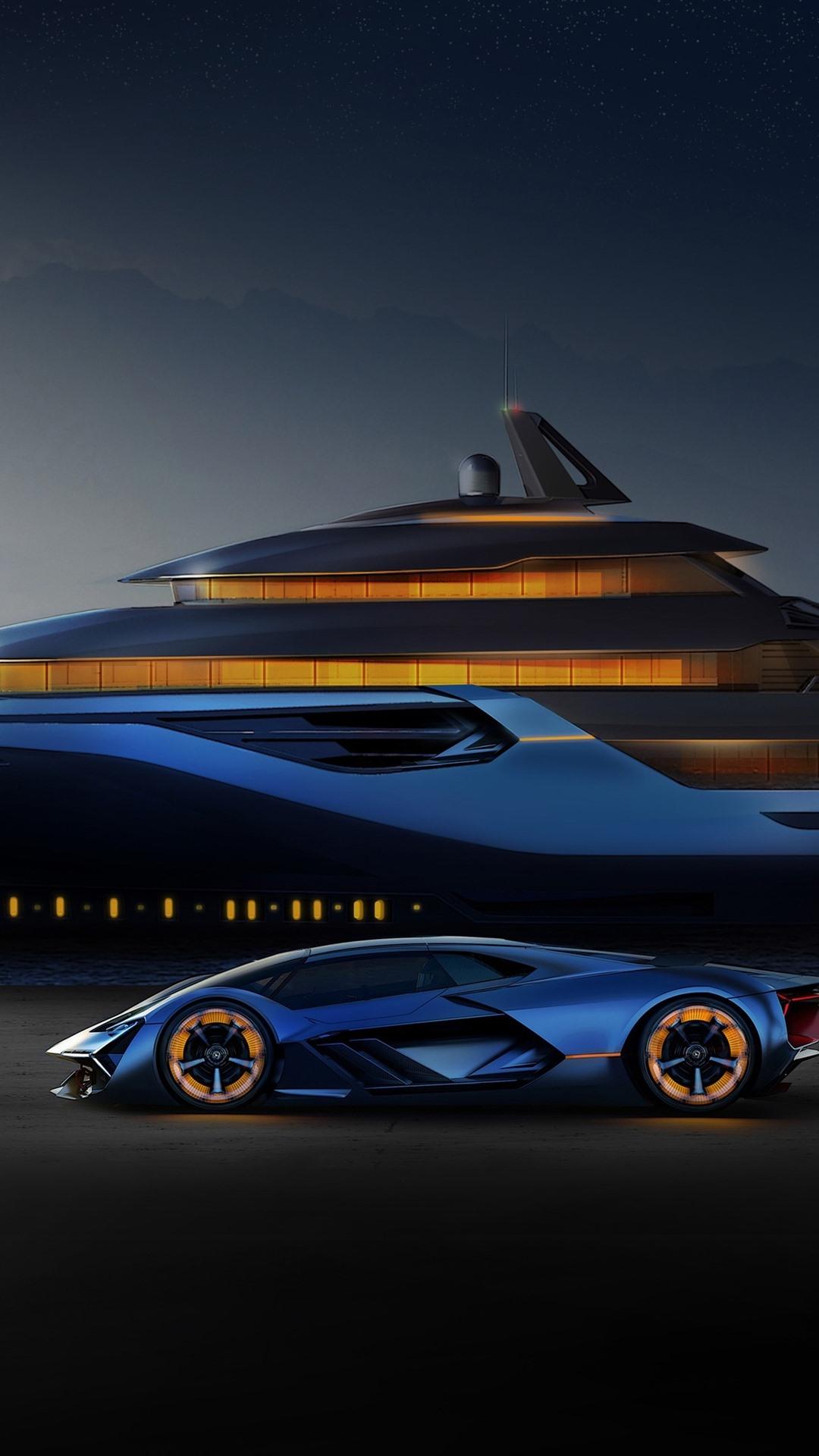 Blue Lamborghini, Yacht, Helicopter 1080x1920 IPhone 8 7 6