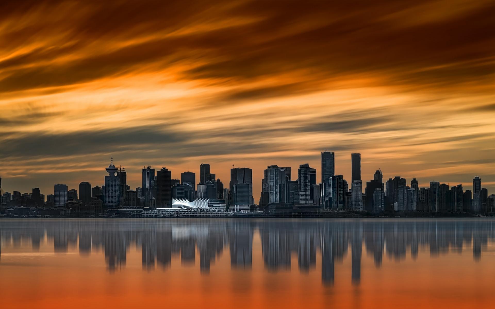 Download wallpaper Vancouver, Canada, sunset, city line