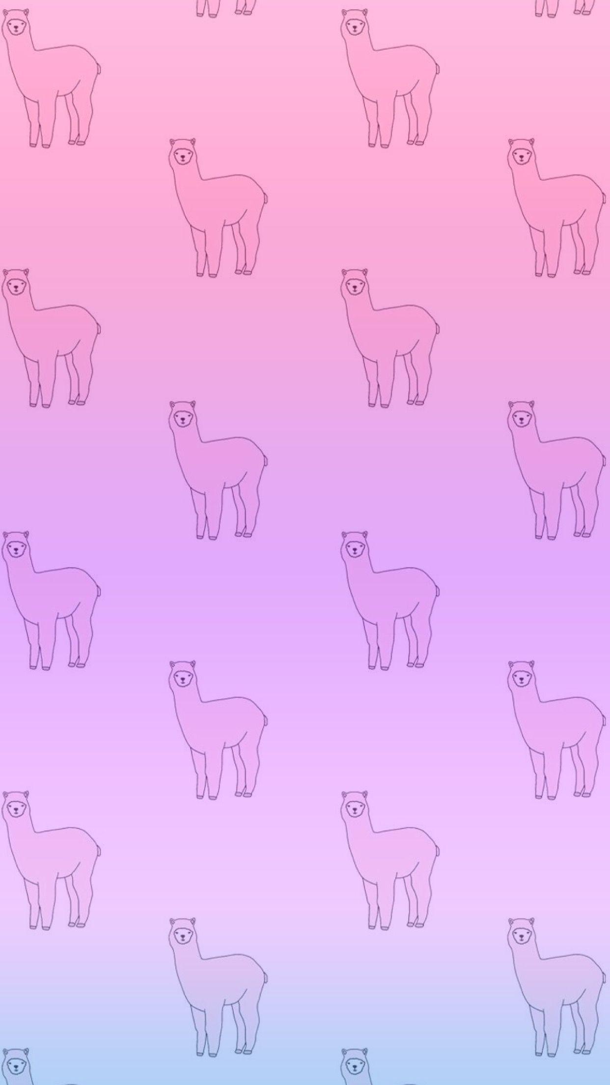 Alpaca, cute, pink, purple, gradient, wallpaper, iPhone