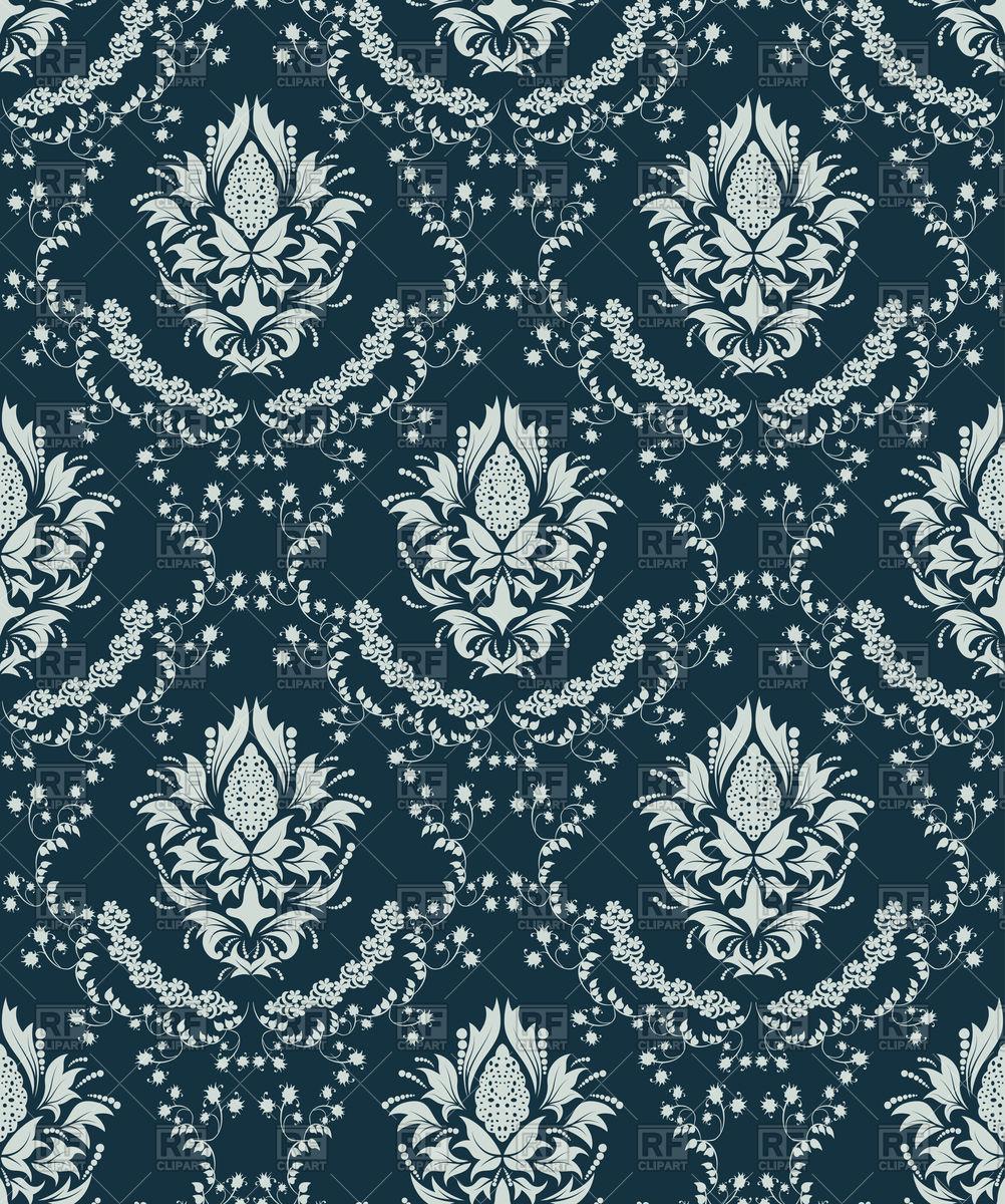 Damask style seamless pattern, dark blue wallpaper Stock Vector Image