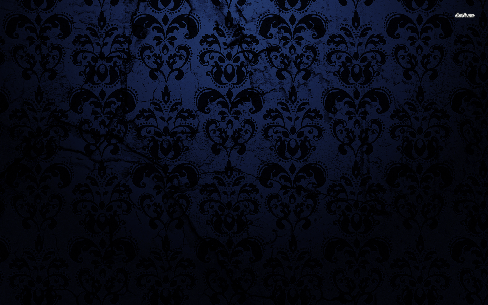 Dark vintage pattern on the blue scratched wall wallpaper