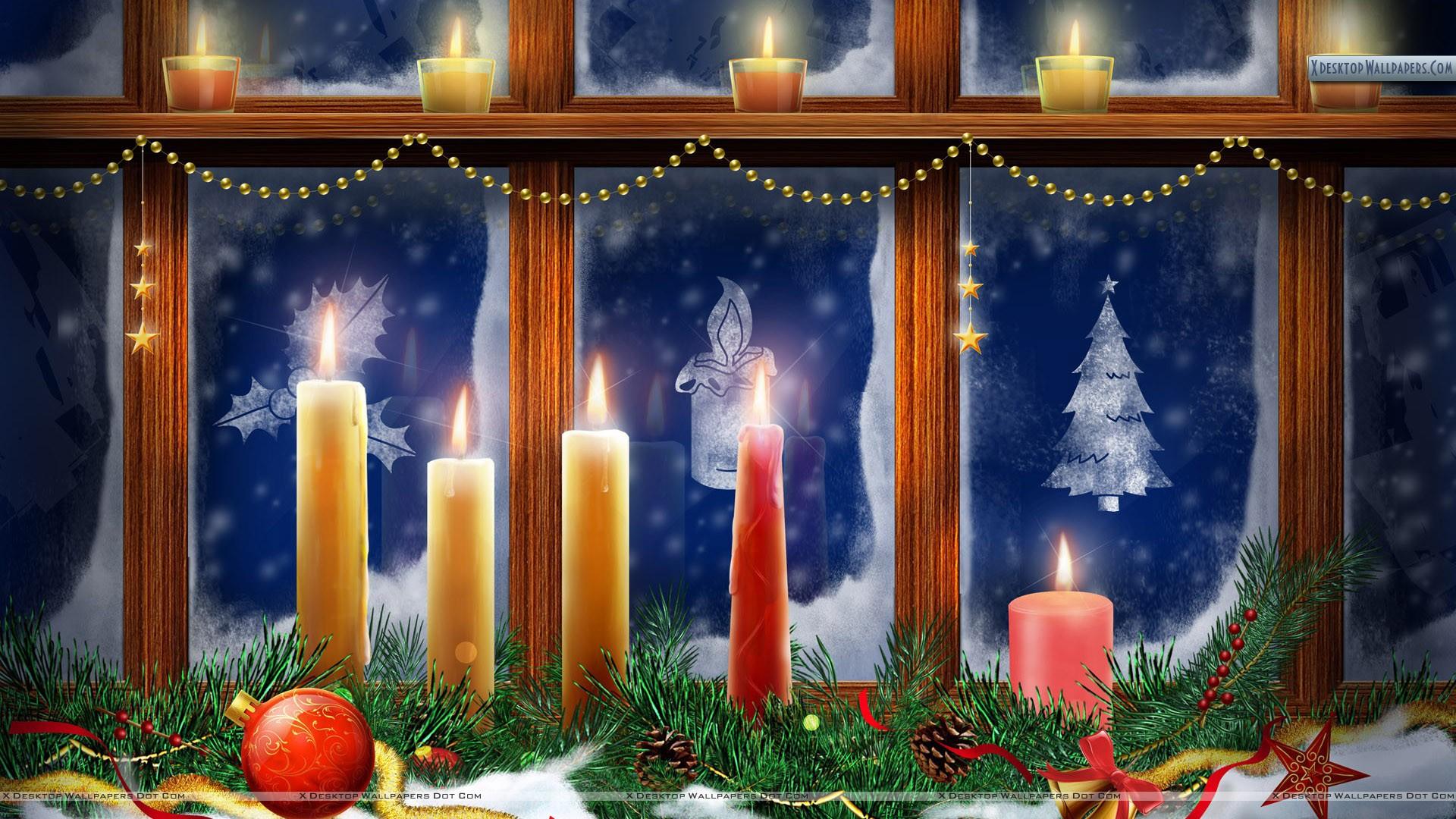 Candle Lighted At Christmas Day Wallpaper