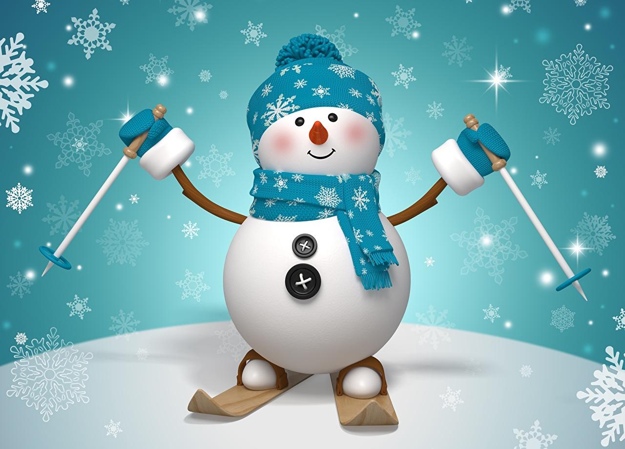 Picture New year Snowflakes Winter hat Snowman Vector Graphics