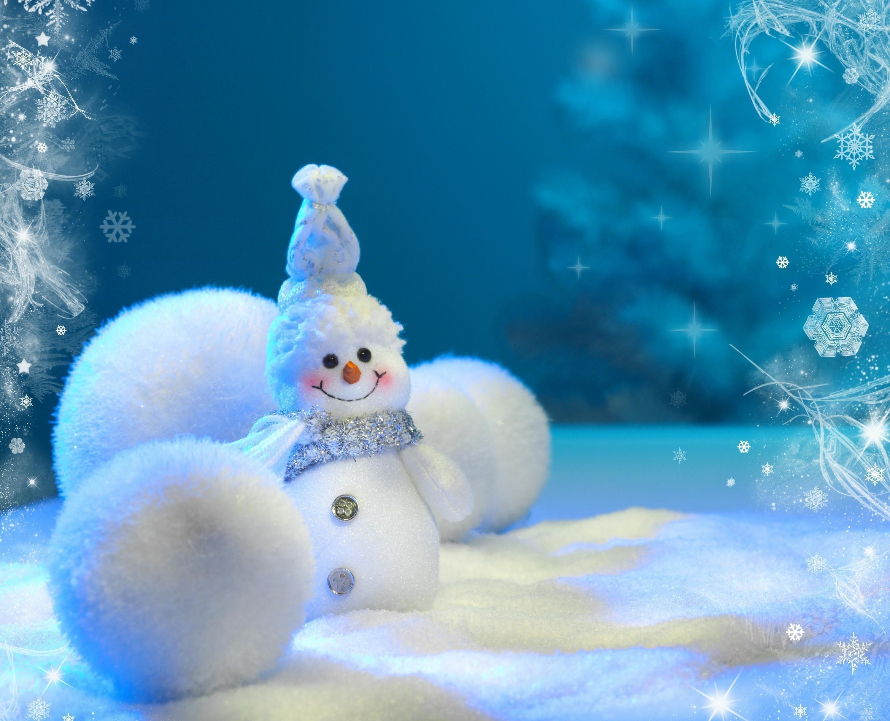 HD wallpaper: snowman illustration, snowdrift, snowflakes