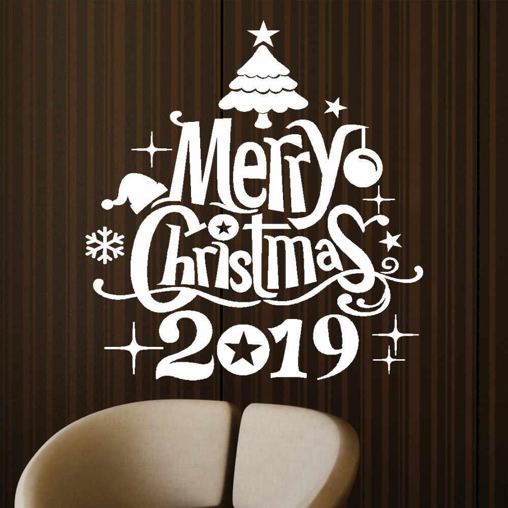 Merry Christmas Wall Stickers 2019 New Year Christmas Decoration Wallpapers Home Shop Windows Decals Decor Letter Wall Poster