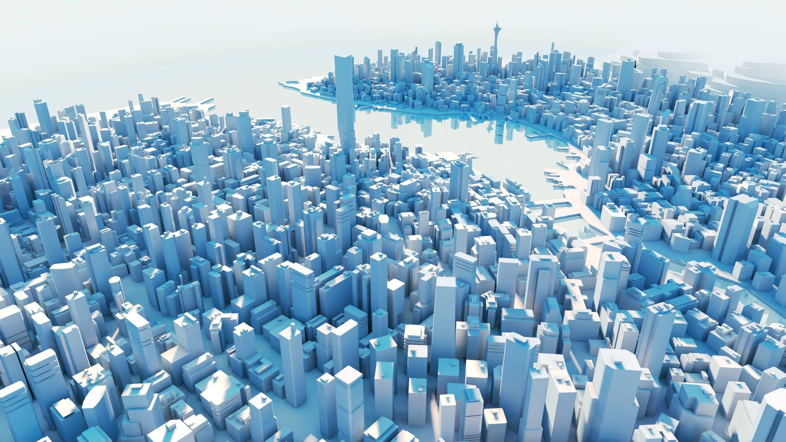 White cityscape 3D perspective illustration, Mirror's Edge