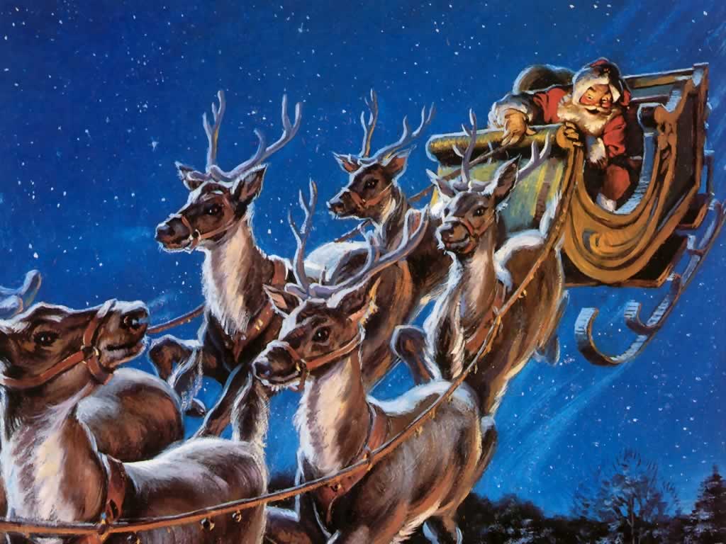 Santa And Reindeer Wallpaper