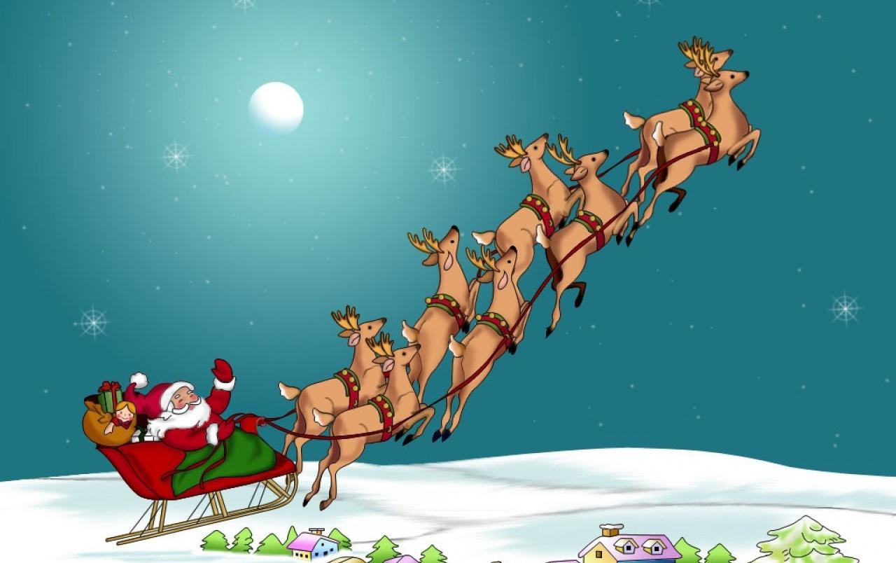 Santa and reindeers wallpaper. Santa and reindeers stock
