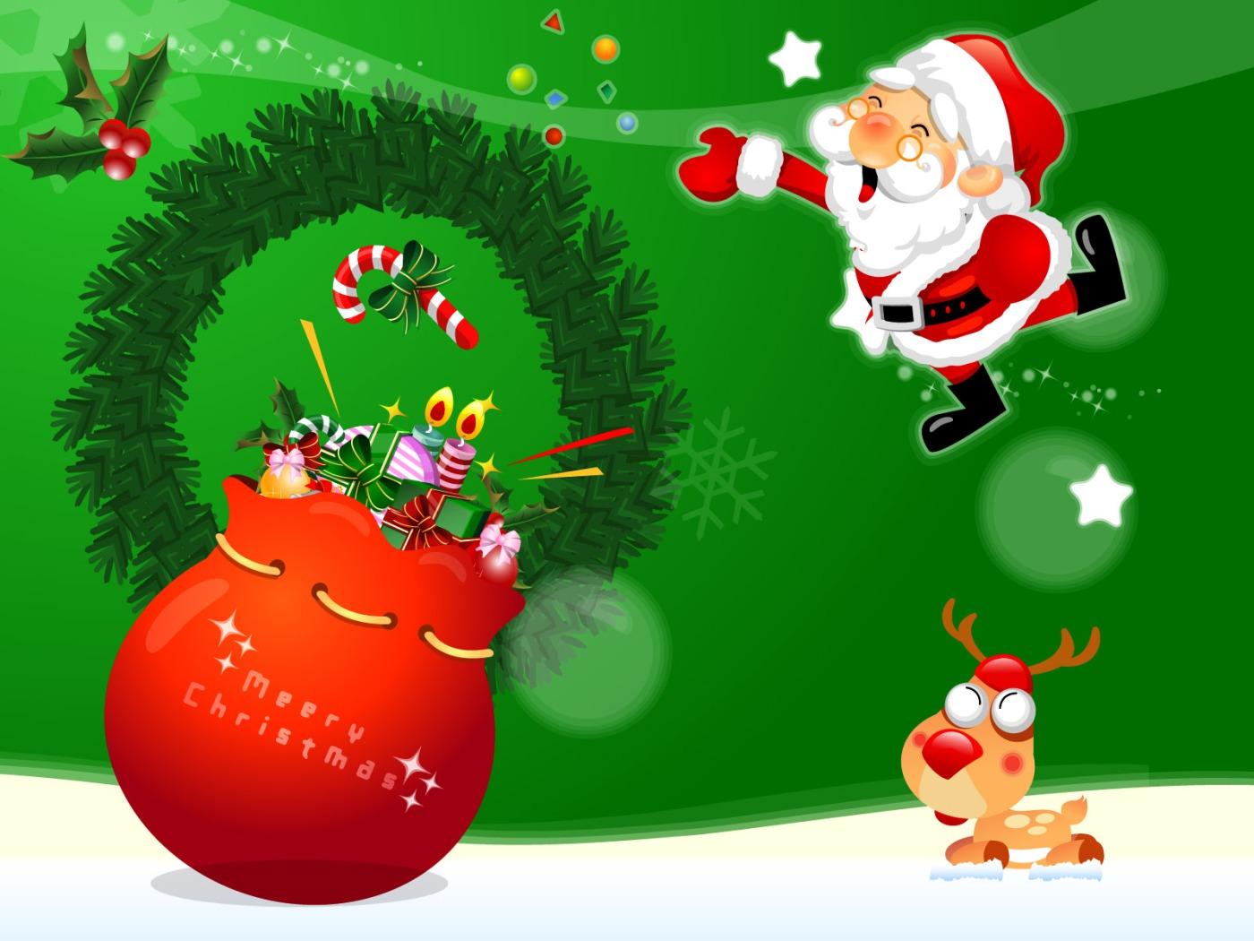 Santa Claus and Silly Reindeer widescreen wallpaper. Wide