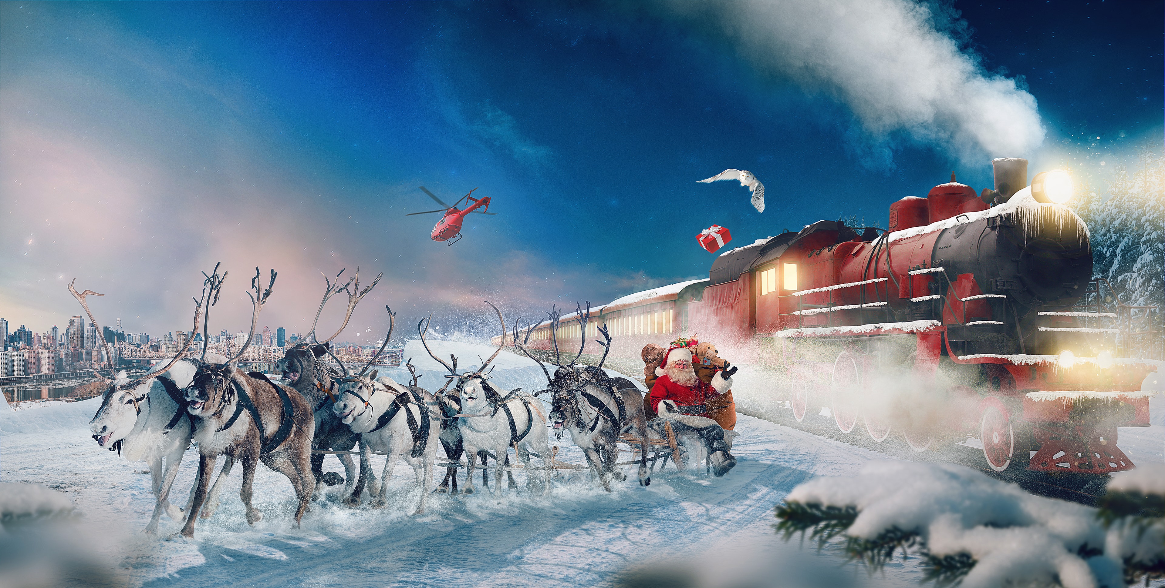 Polar Express Reindeer Chariot Santa Claus Gifts Winter