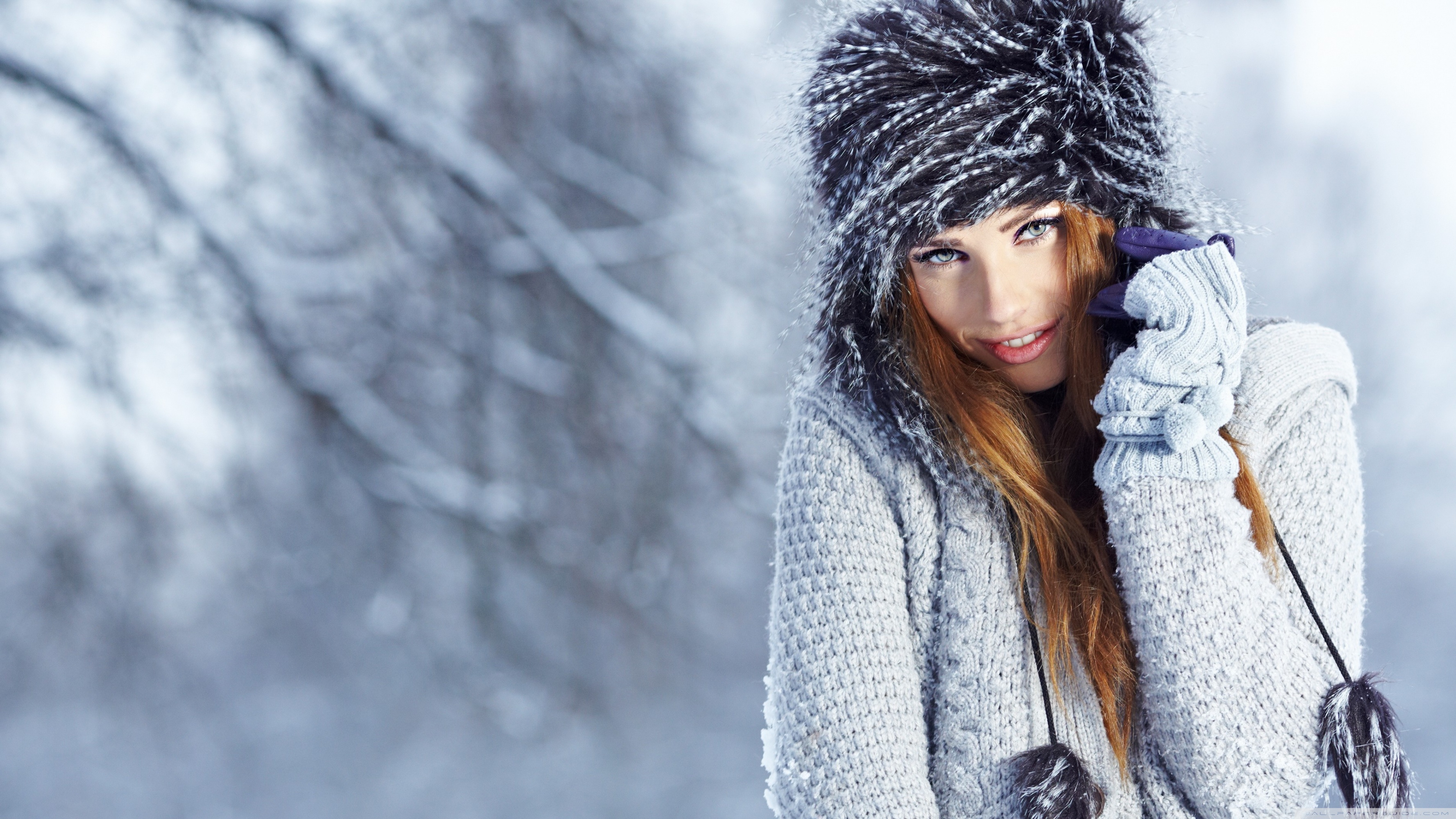 Winter Girl Portrait Ultra HD Desktop Background Wallpaper