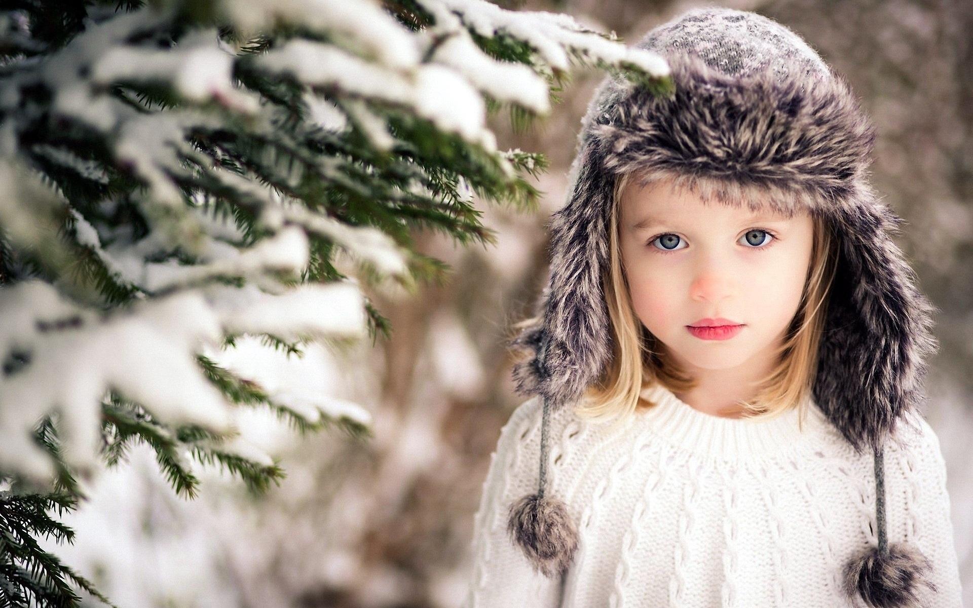 Children Girl Hat Snow Winter Wallpaper