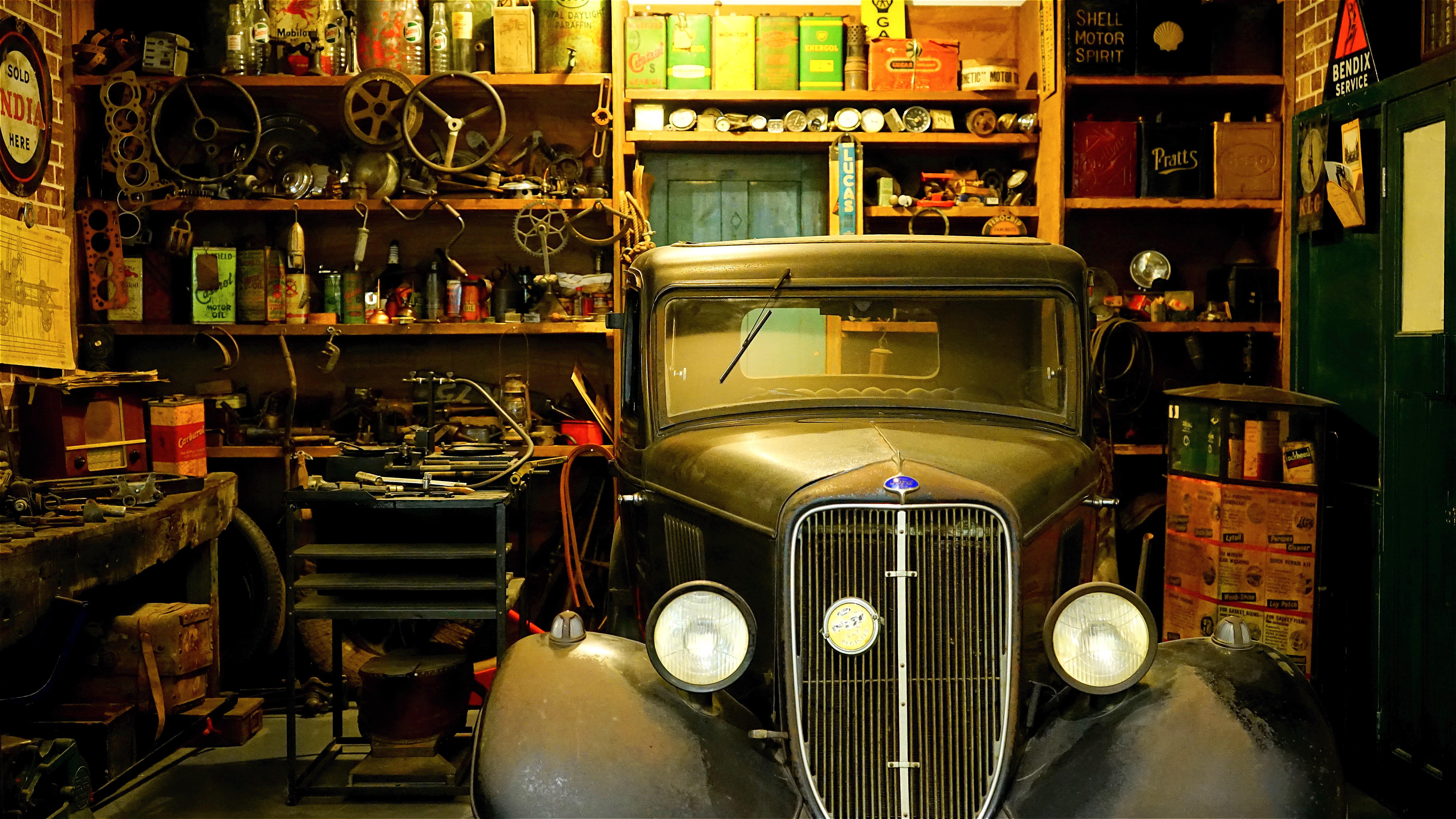 Black Classic Car Inside the Garage · Free