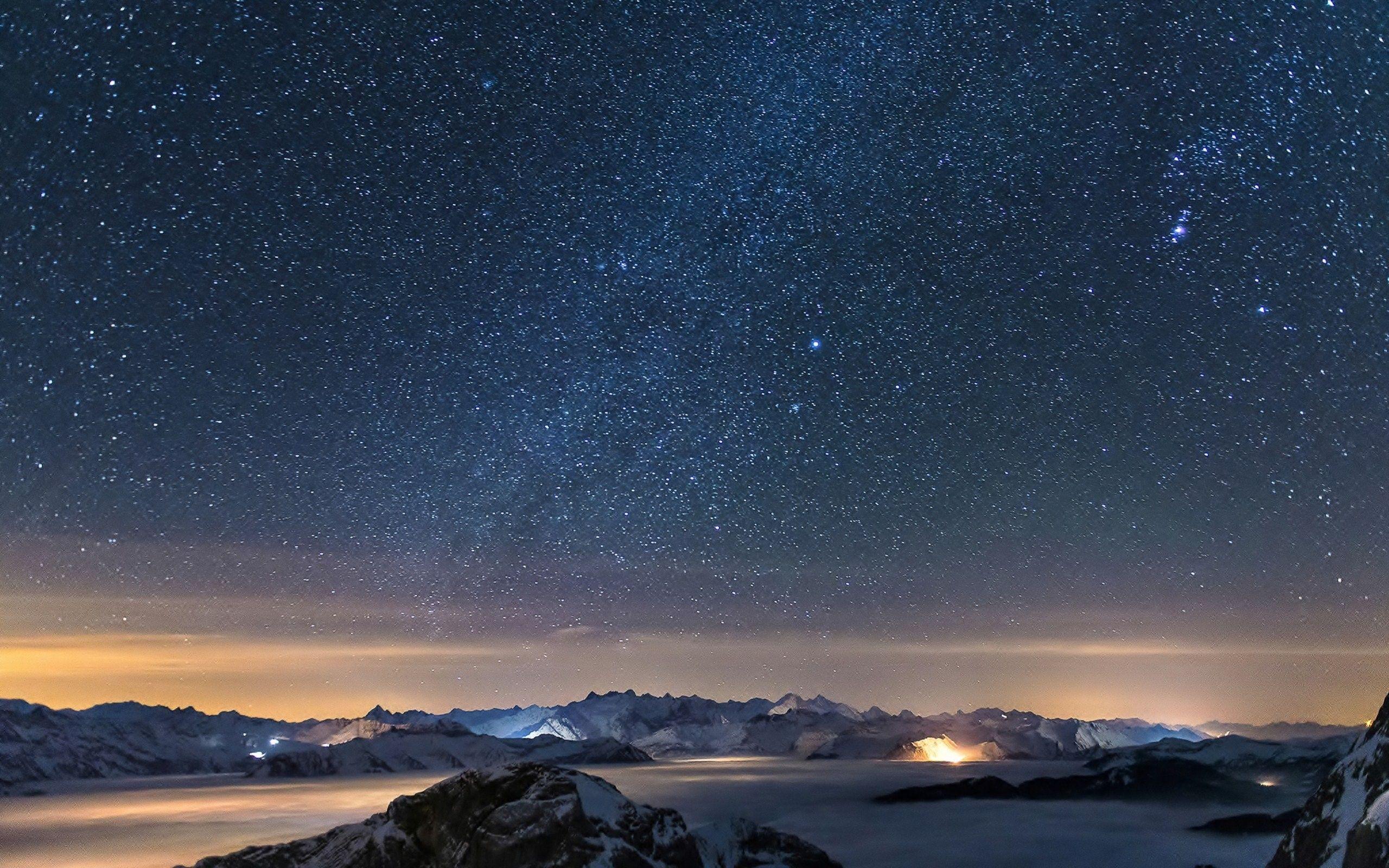 nature mountain galaxy night landscape fog stars