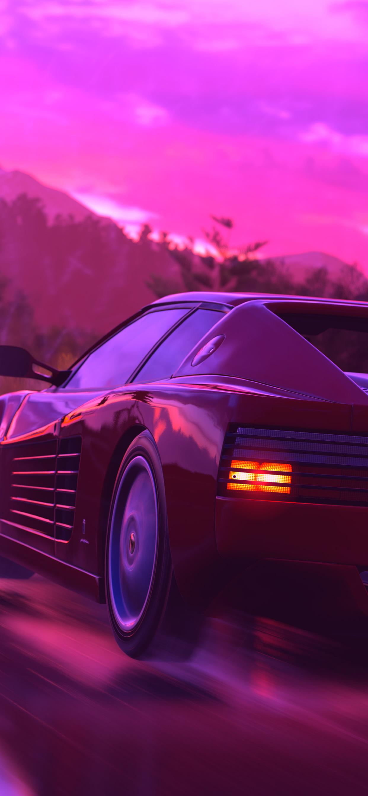 Ferrari Sports Car Retrowave Art Wallpaper