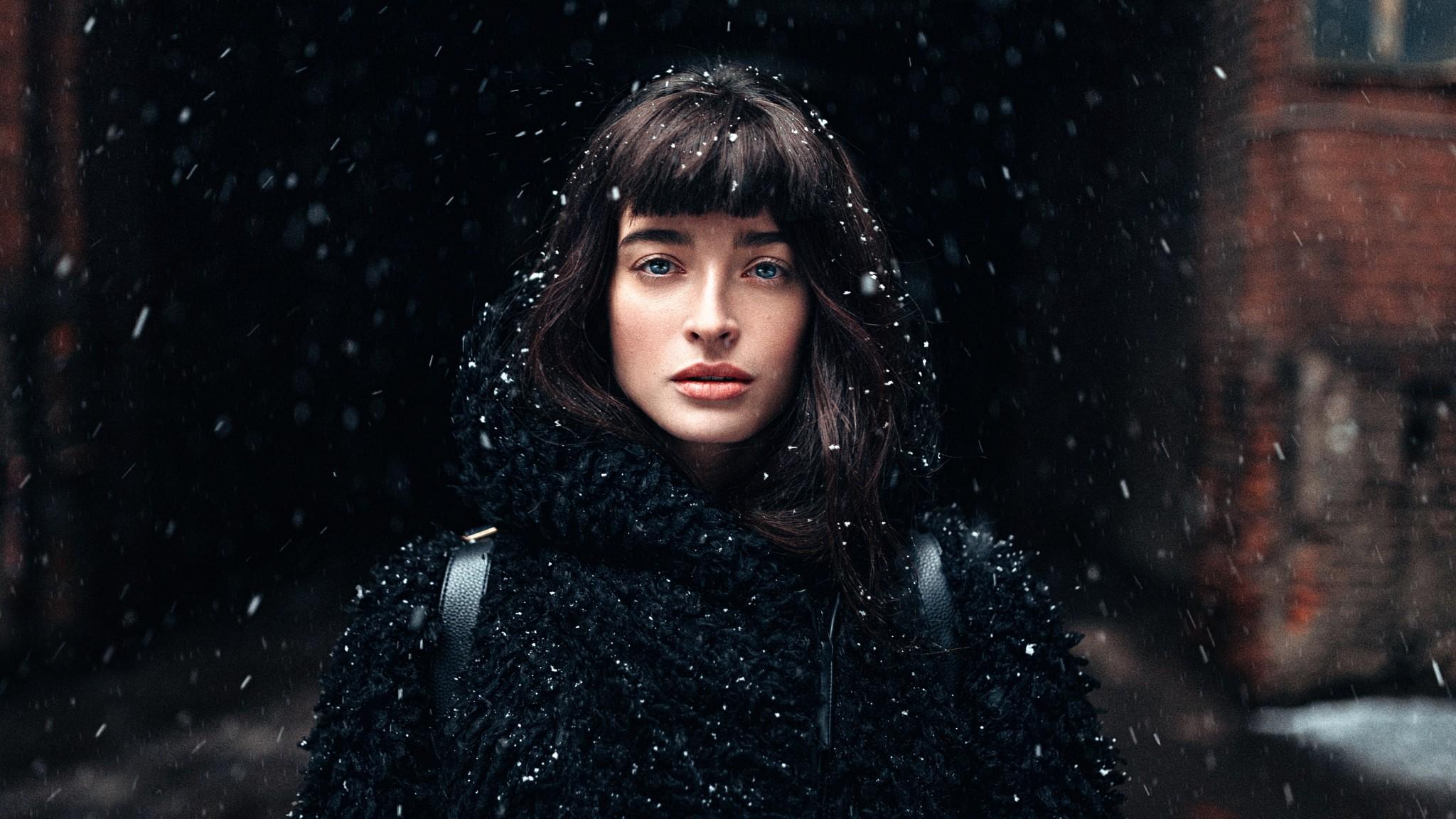 Girl Standing In Snow, HD Girls, 4k Wallpaper, Image